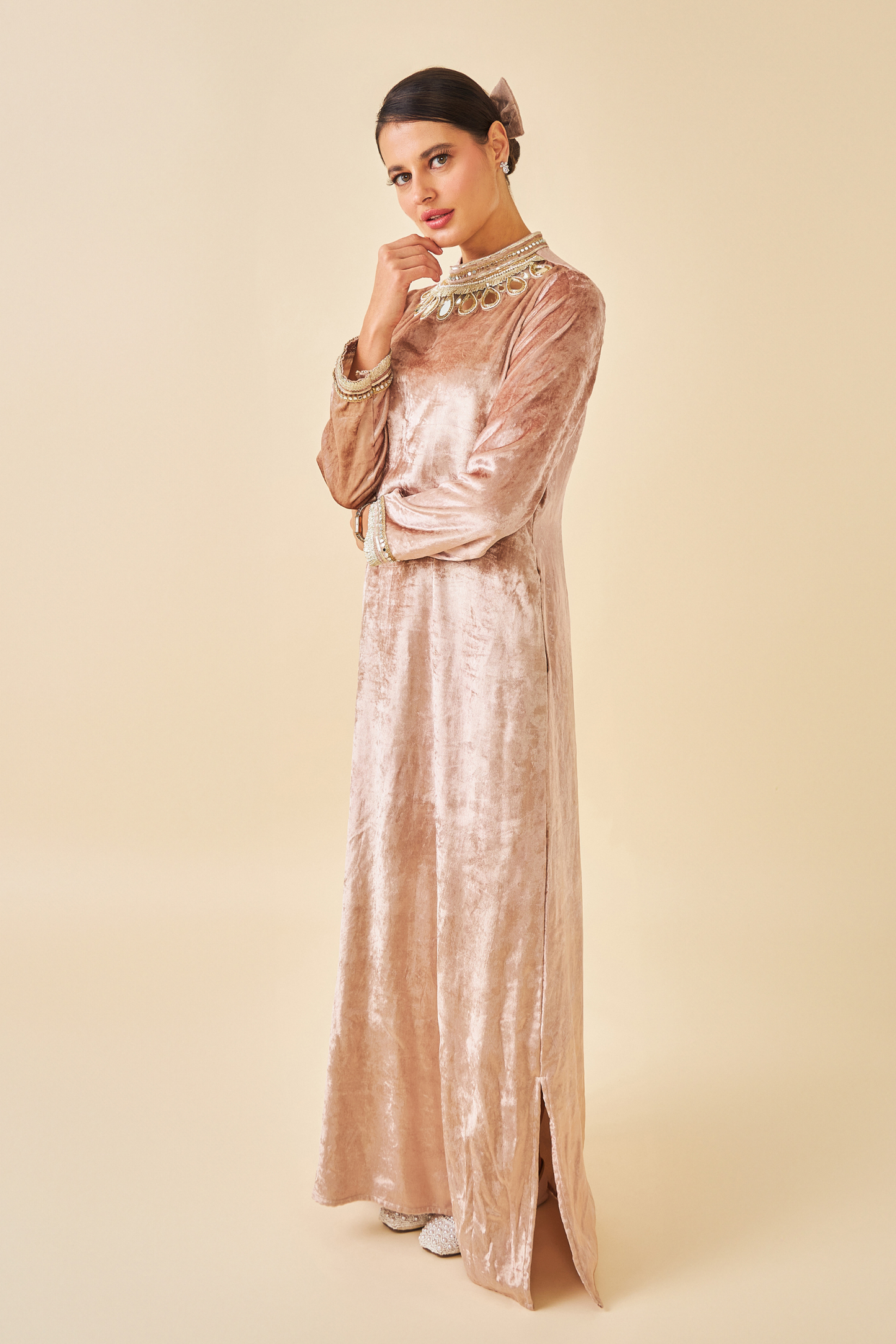 Tiffara Gold Ladies Coat with Long Dress ( set of 2 pcs)