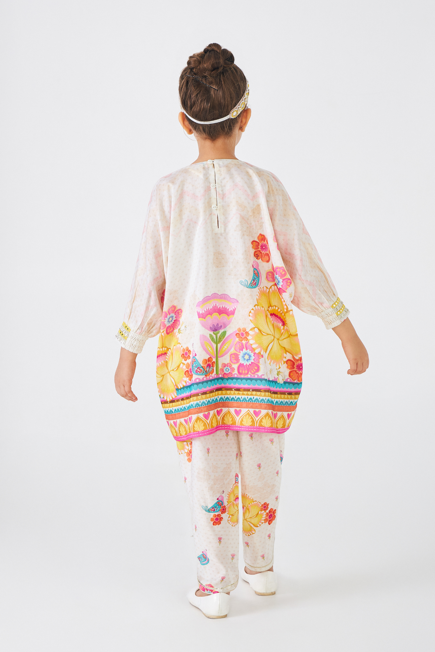 Freya Mustard Embellished Girls Tunic With Tulip Pants (Set of 2 Pcs)