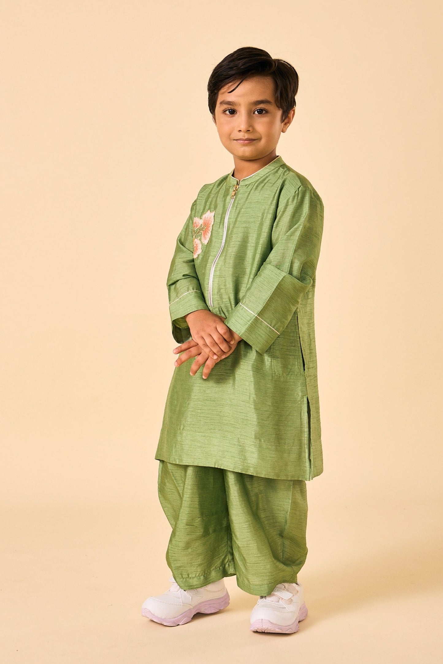 Olive Embellished Boys Kurta Coord( 2 Pc Set)