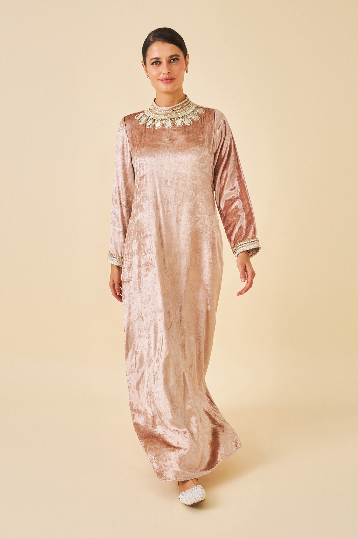 Tiffara Gold Ladies Coat with Long Dress ( set of 2 pcs)