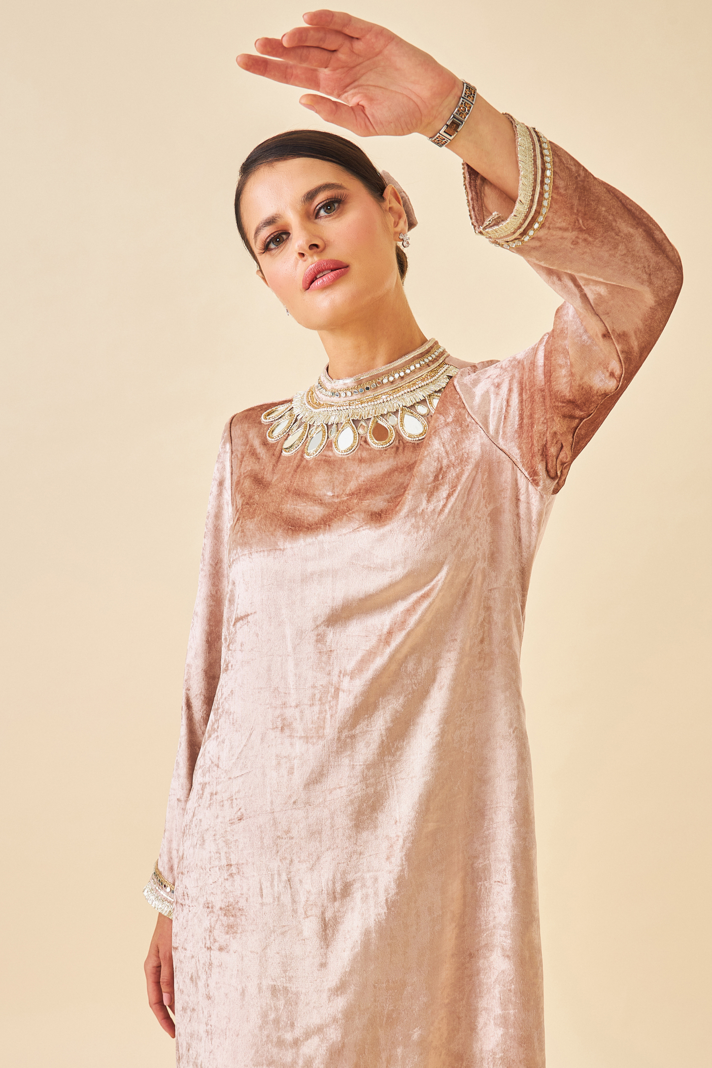 Tiffara Gold Ladies Coat with Long Dress ( set of 2 pcs)