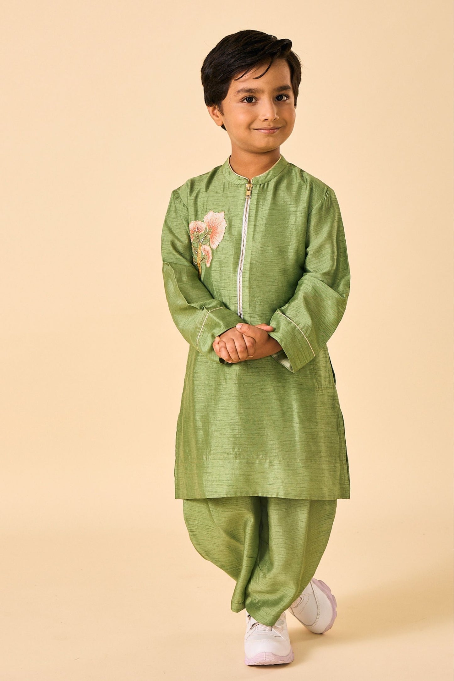 Olive Embellished Boys Kurta Coord( 2 Pc Set)