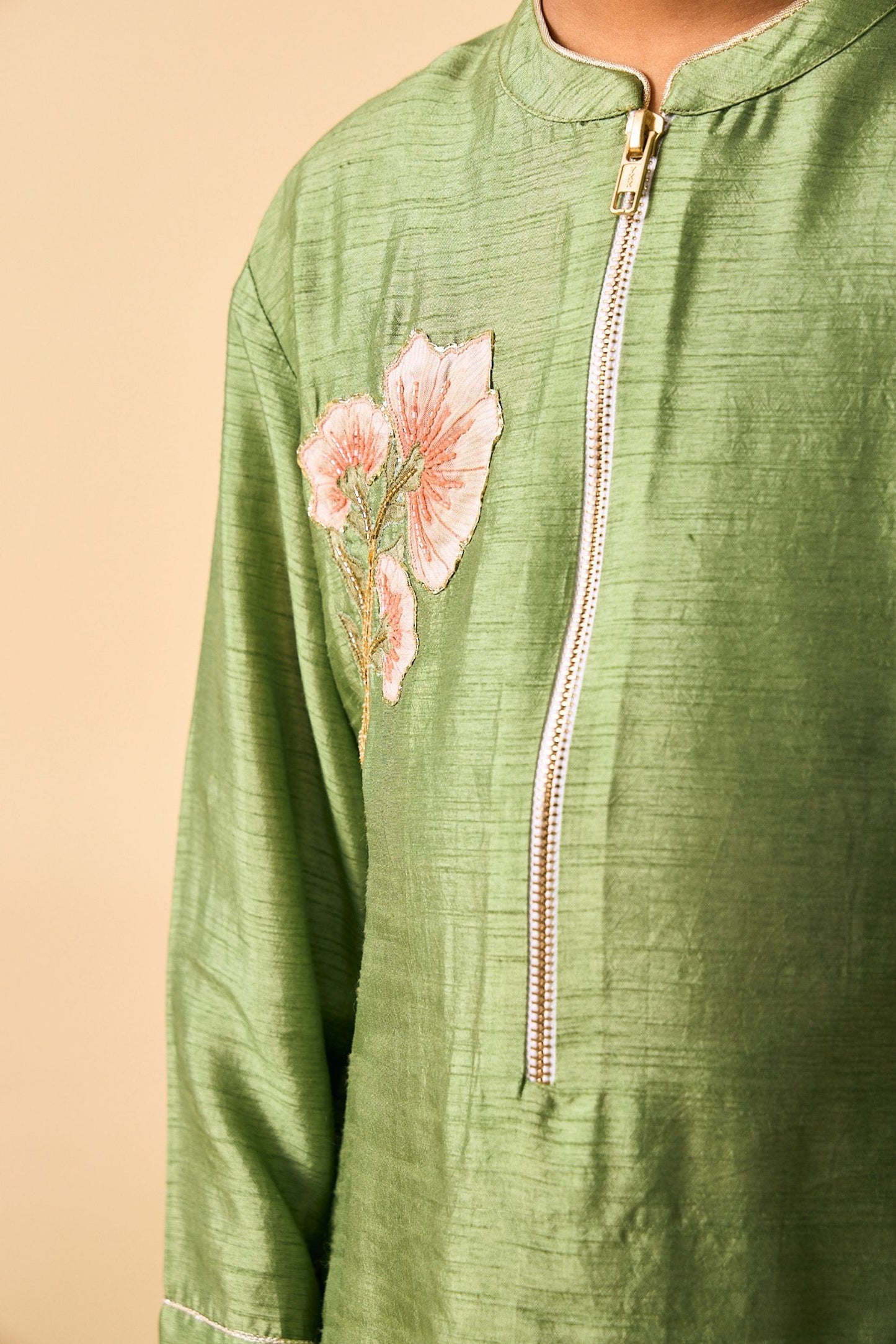 Olive Embellished Boys Kurta Coord( 2 Pc Set)