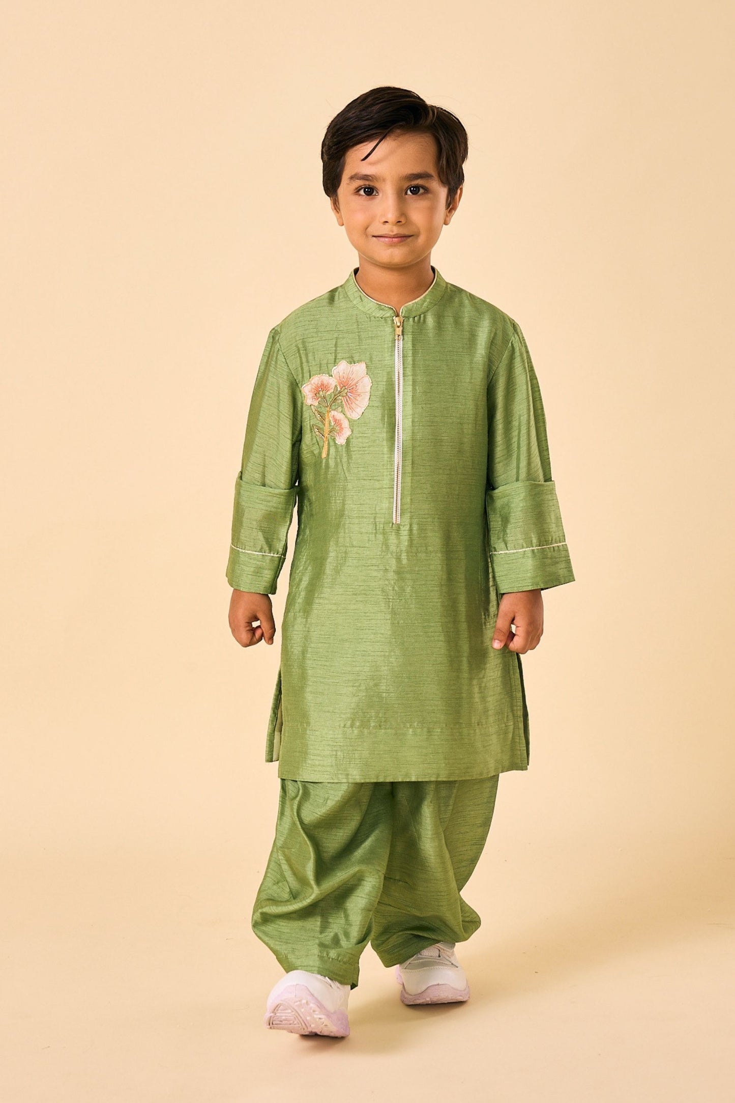 Olive Embellished Boys Kurta Coord( 2 Pc Set)