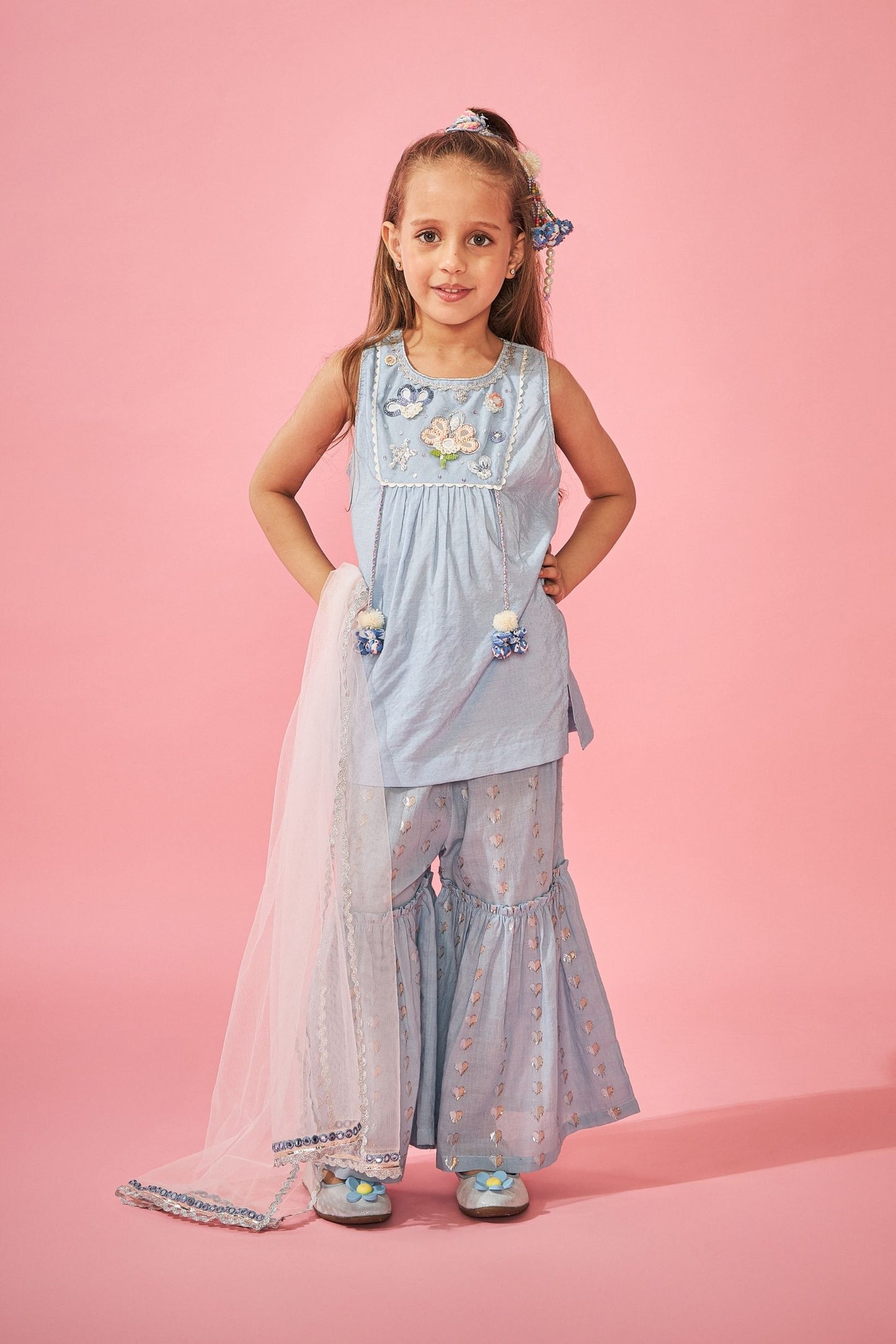 Thea Blue Girls Embellished Top & Trouser Coord (3 pc set)