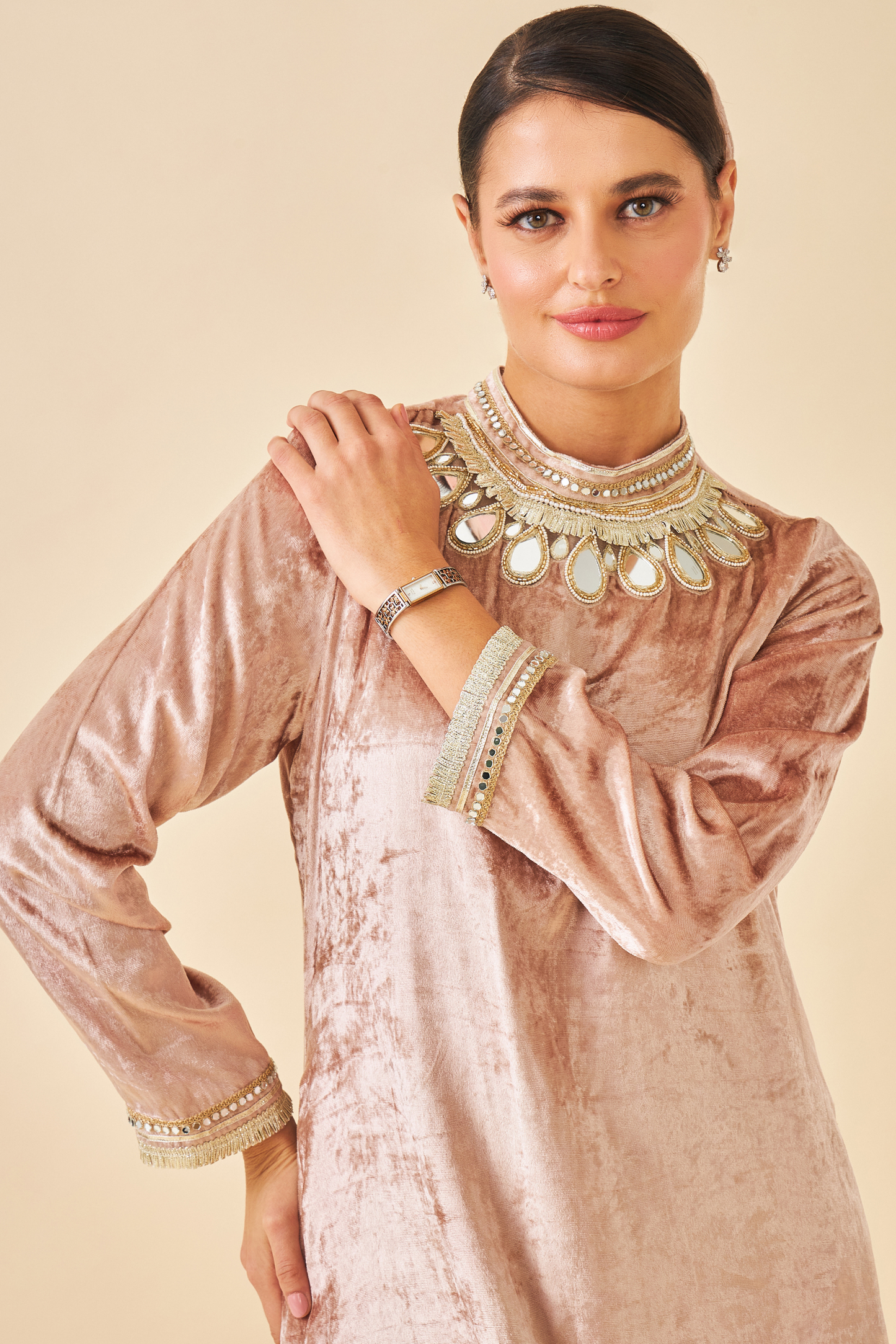 Tiffara Gold Ladies Coat with Long Dress ( set of 2 pcs)