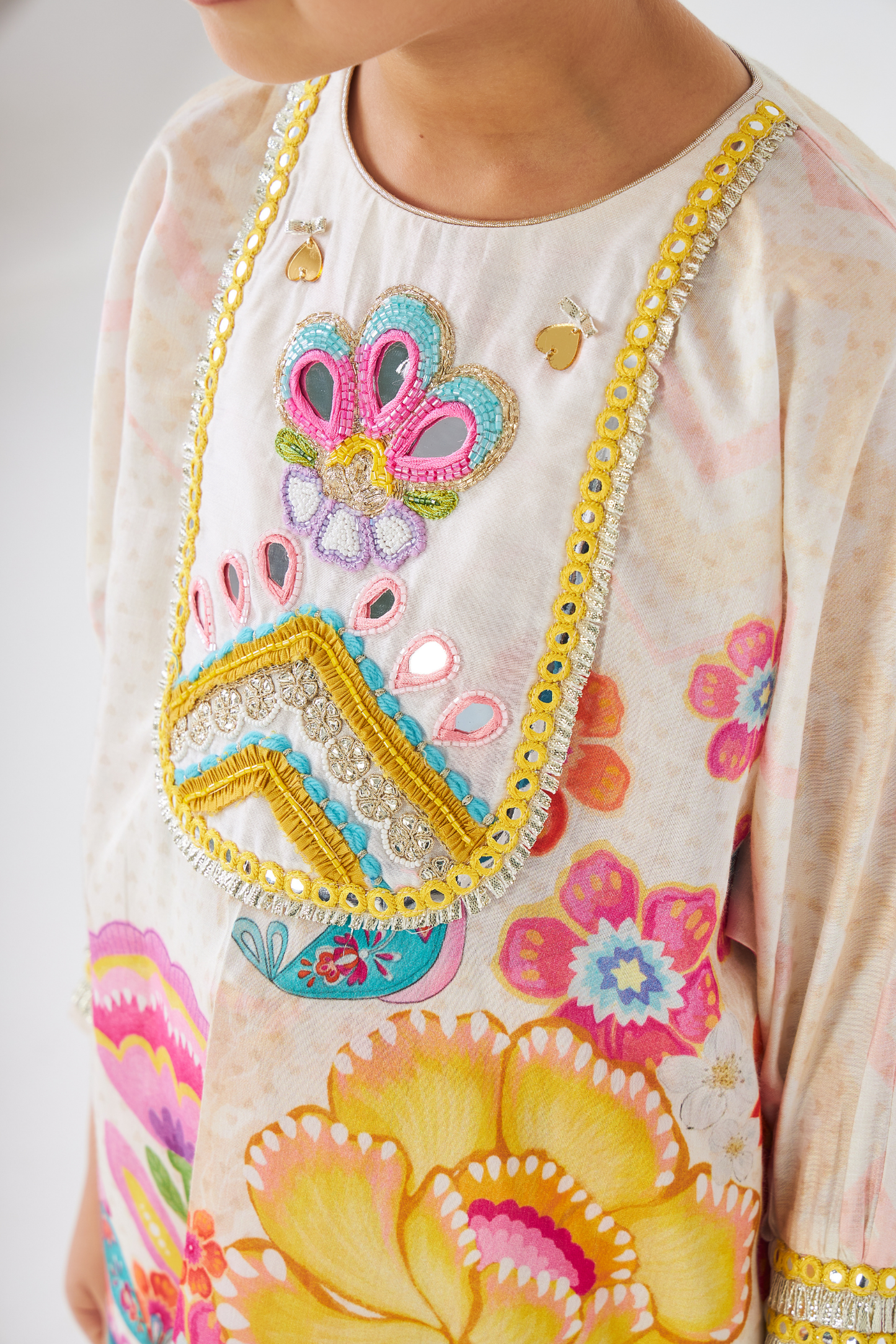 Freya Mustard Embellished Girls Tunic With Tulip Pants (Set of 2 Pcs)