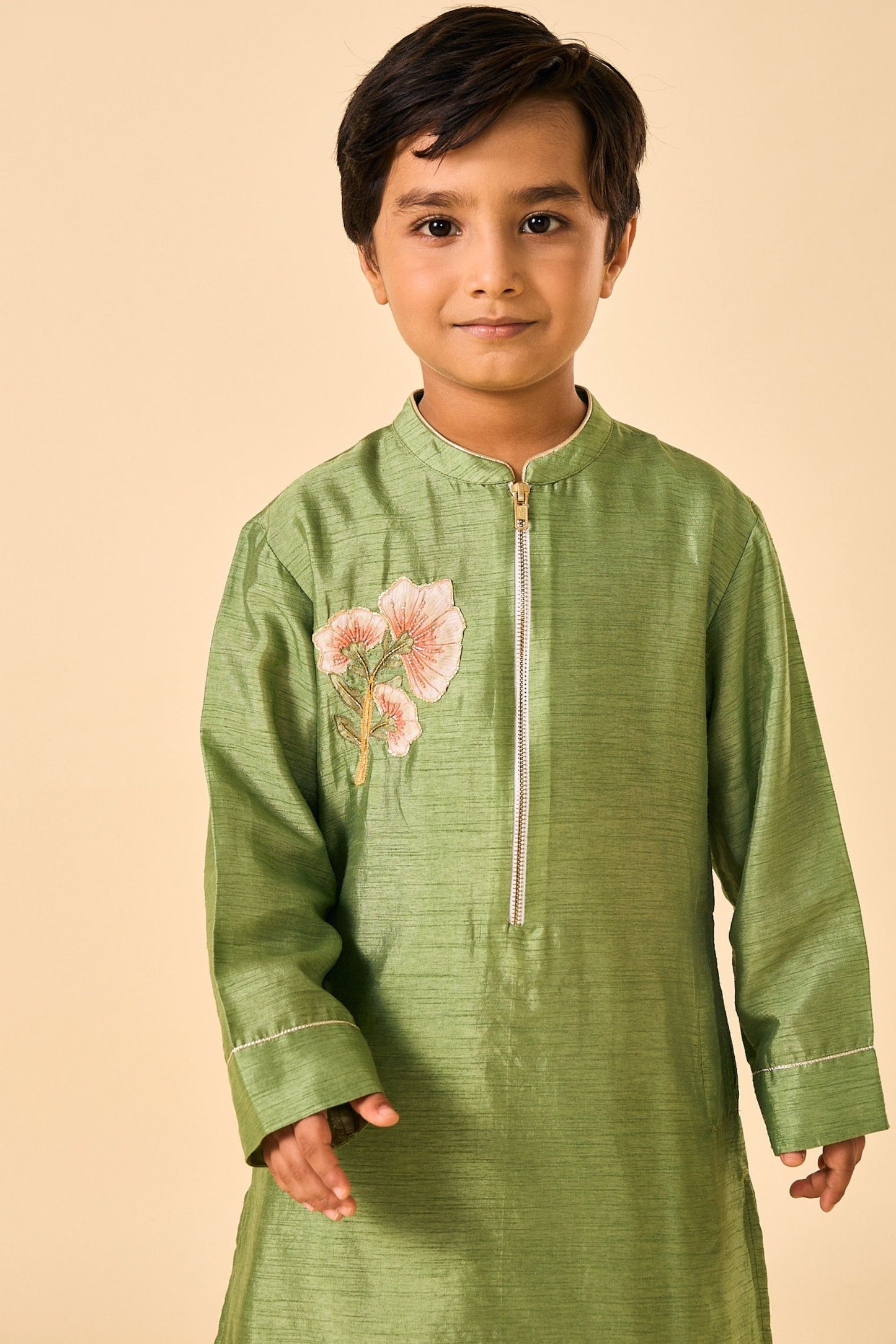 Olive Embellished Boys Kurta Coord( 2 Pc Set)