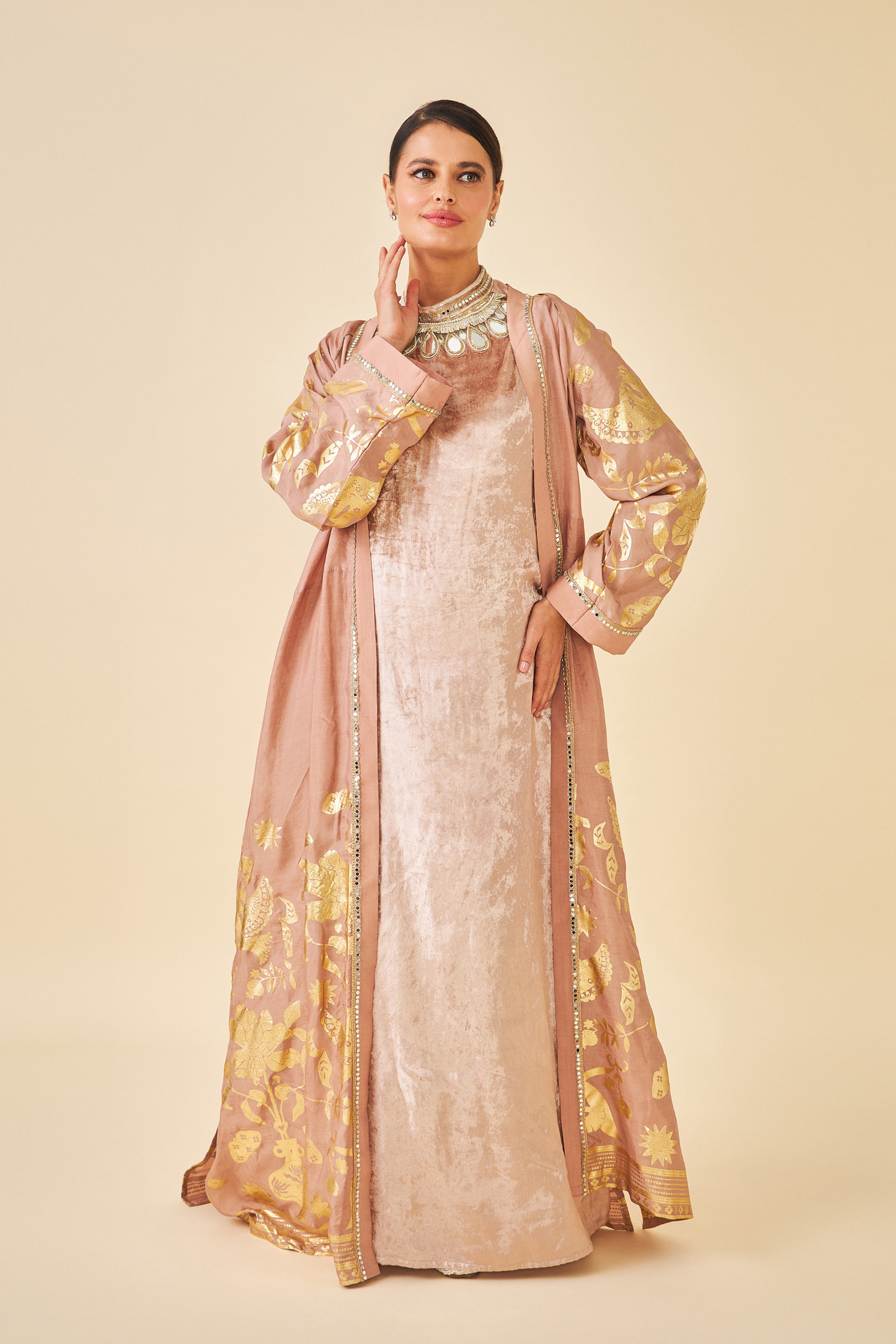 Tiffara Gold Coat with Velvet Long Dress - Mom & Me