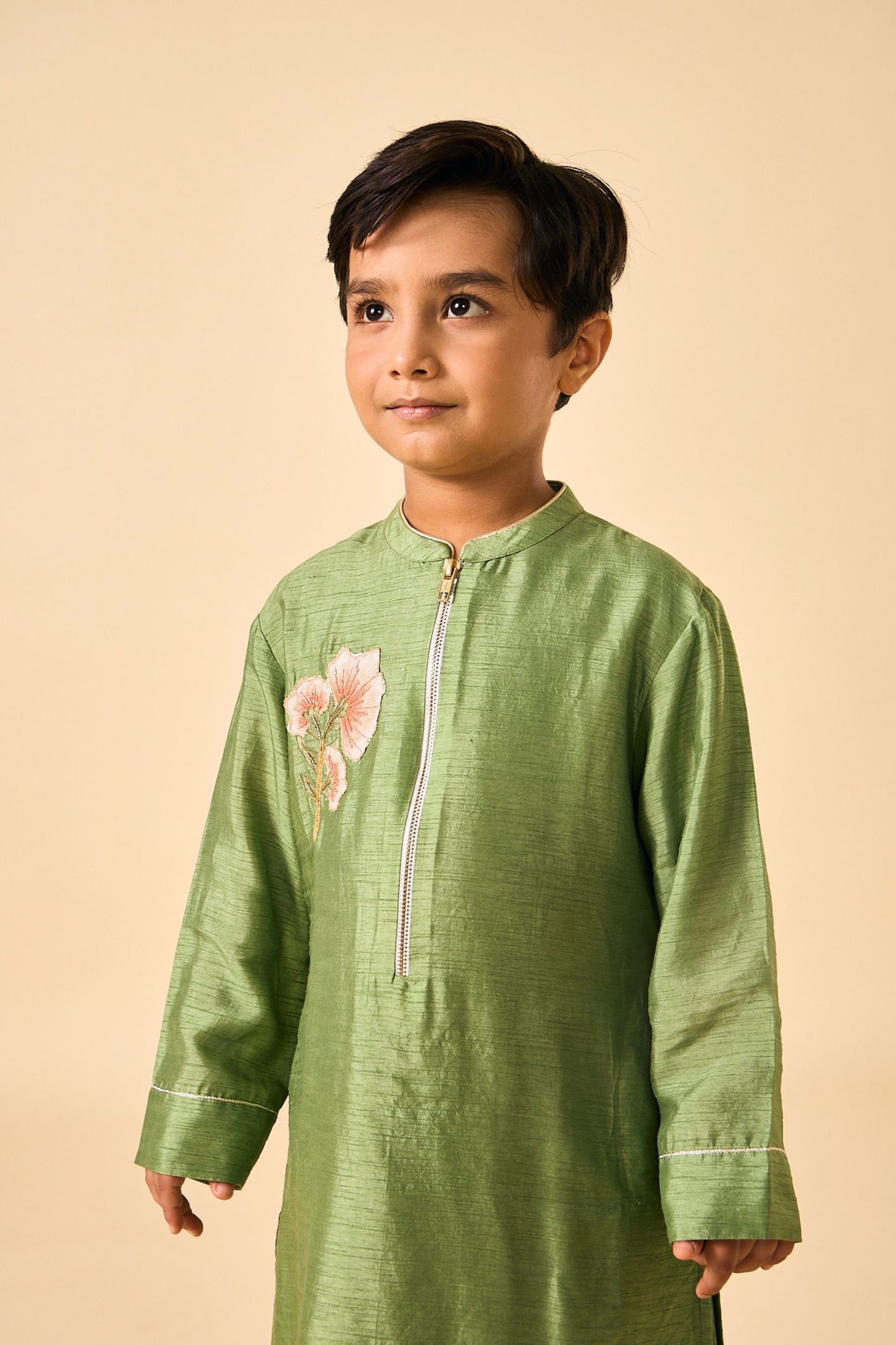 Olive Embellished Boys Kurta Coord( 2 Pc Set)