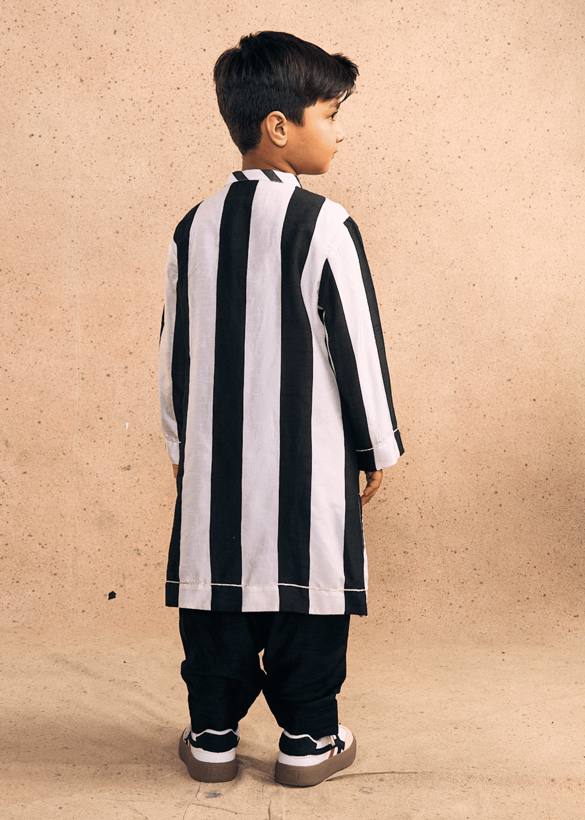 Zoey Stripe Boys Embellished Kurta & Pant Co-ord with Detachable Drape (Set of 2 pcs)