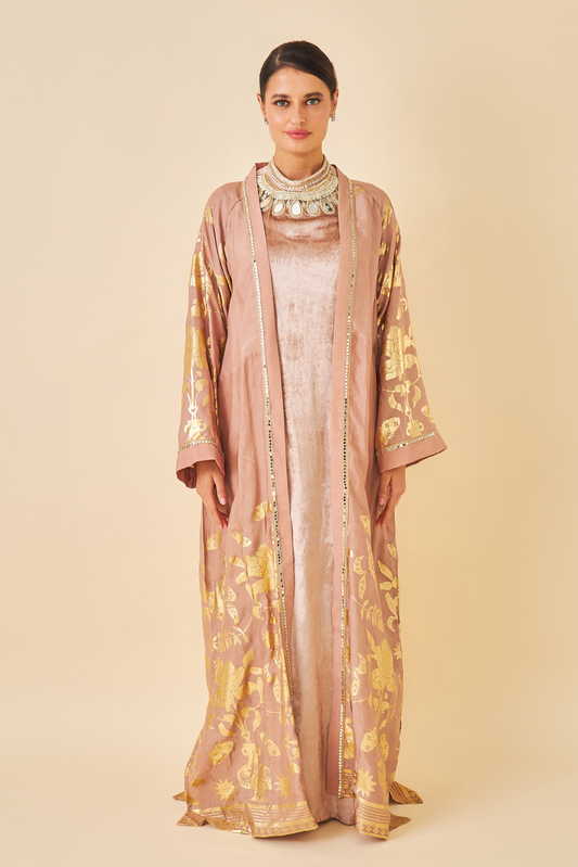 Tiffara Gold Ladies Coat with Long Dress ( set of 2 pcs)