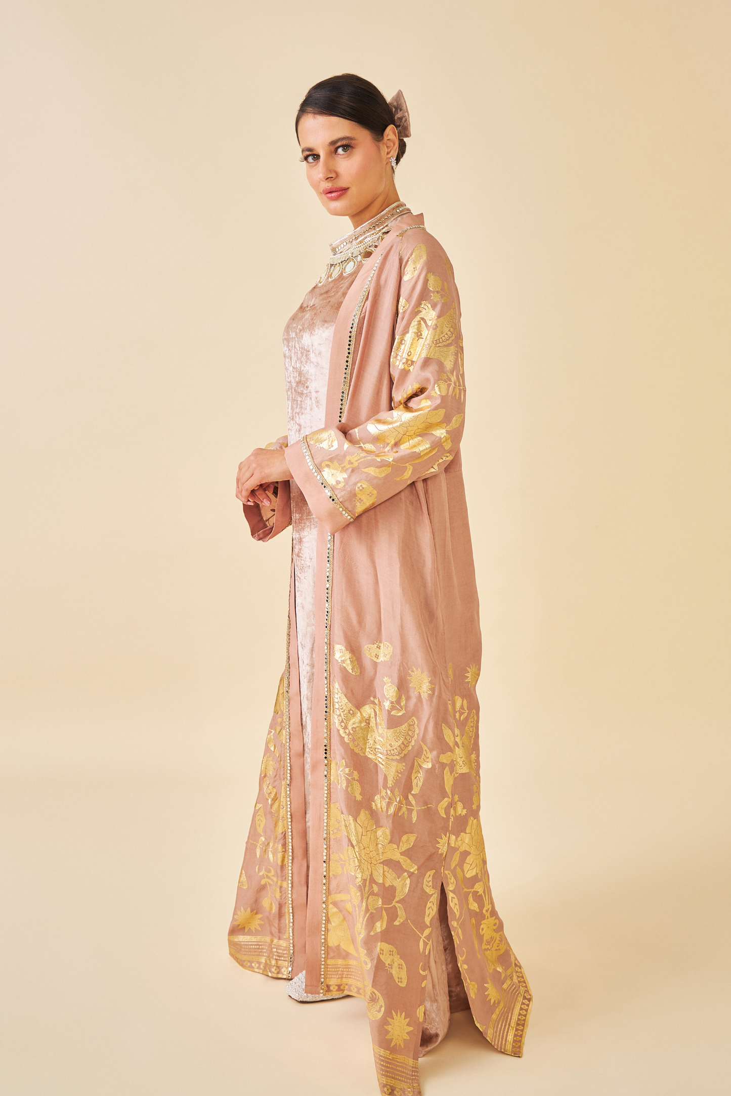 Tiffara Gold Ladies Coat with Long Dress ( set of 2 pcs)
