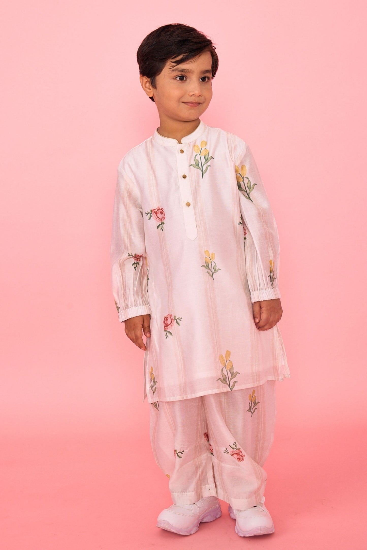White Makrana Stripes Boys Coord With Embellished Jacket( 3 Pc Set)