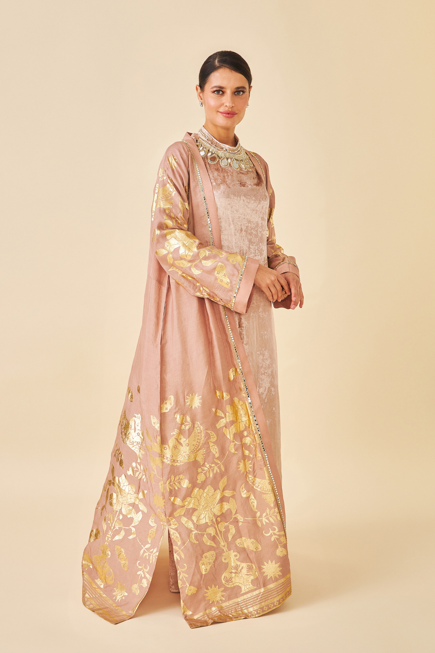 Tiffara Gold Coat with Velvet Long Dress - Mom & Me