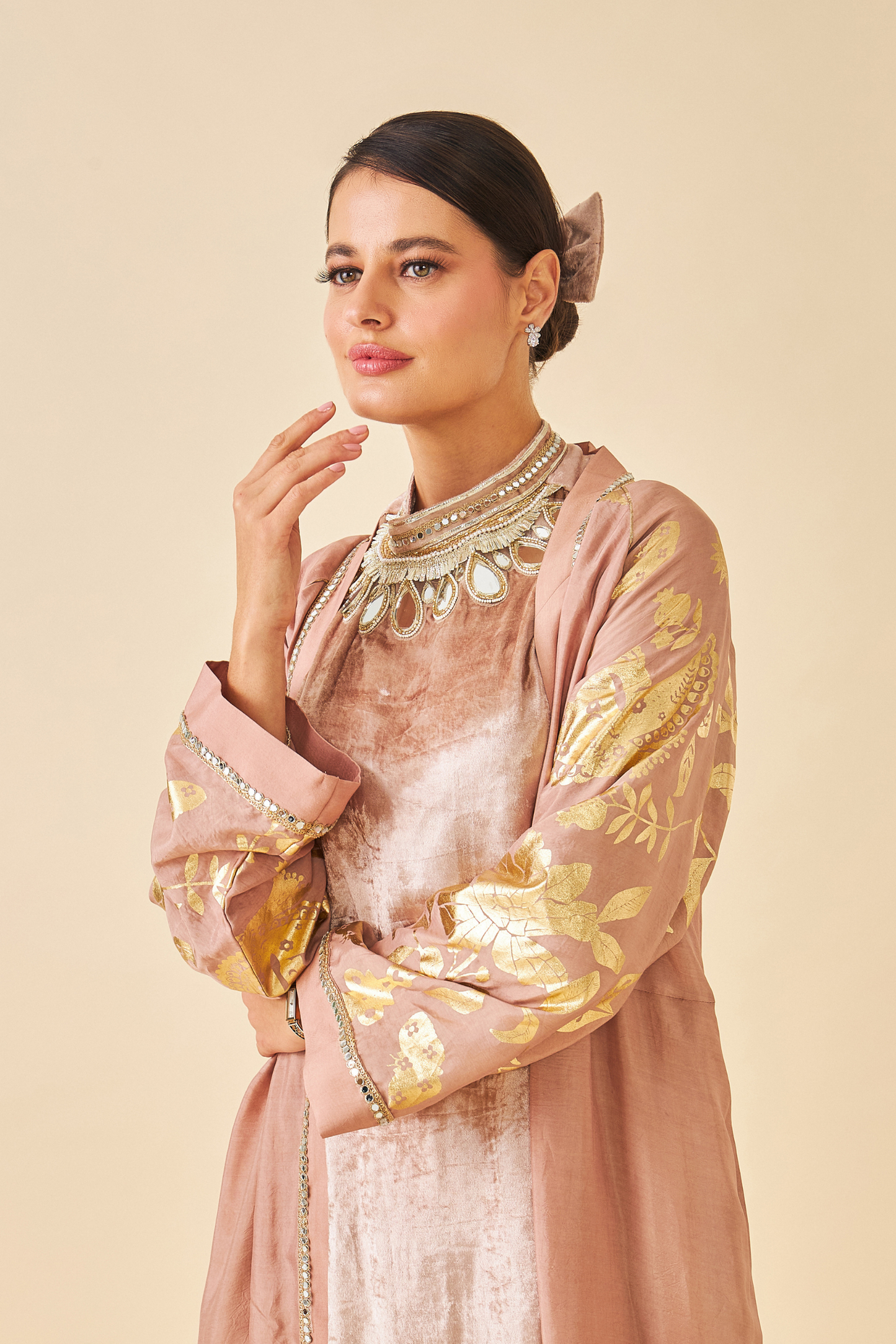 Tiffara Gold Ladies Coat with Long Dress ( set of 2 pcs)