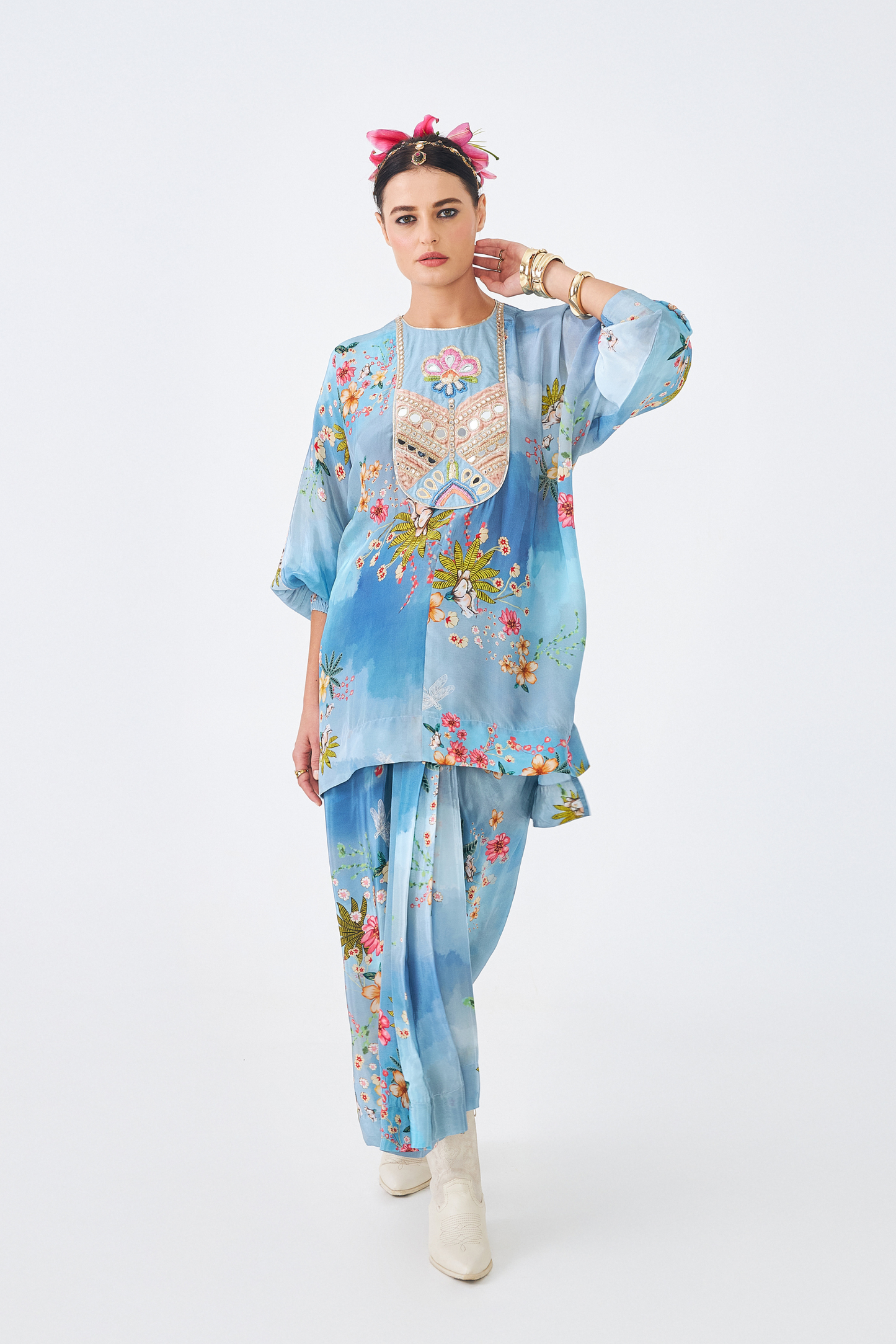 Clea Ladies Embellished Tunic & Draped Skirt (Set of 2pcs)