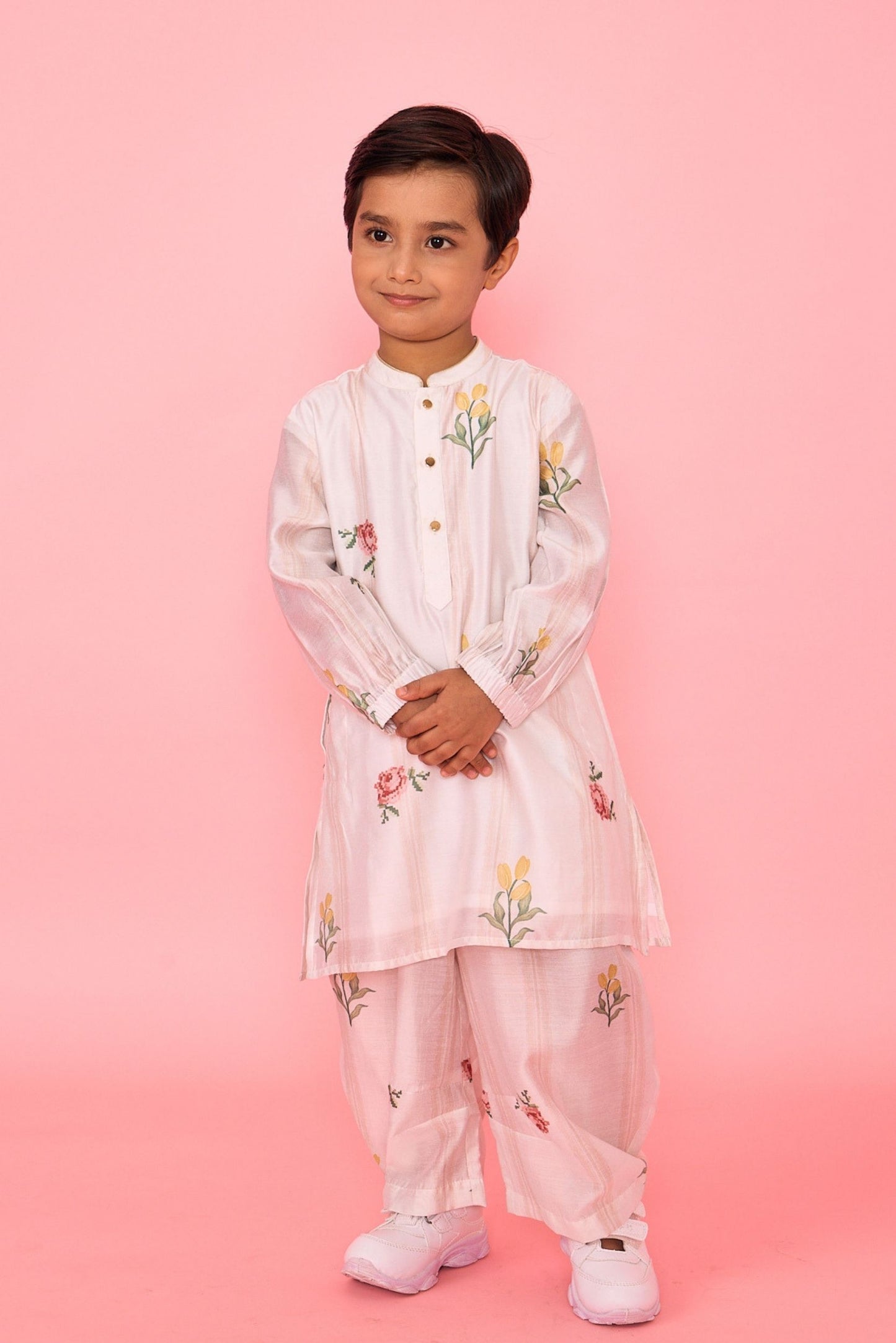 White Makrana Stripes Boys Coord With Embellished Jacket( 3 Pc Set)