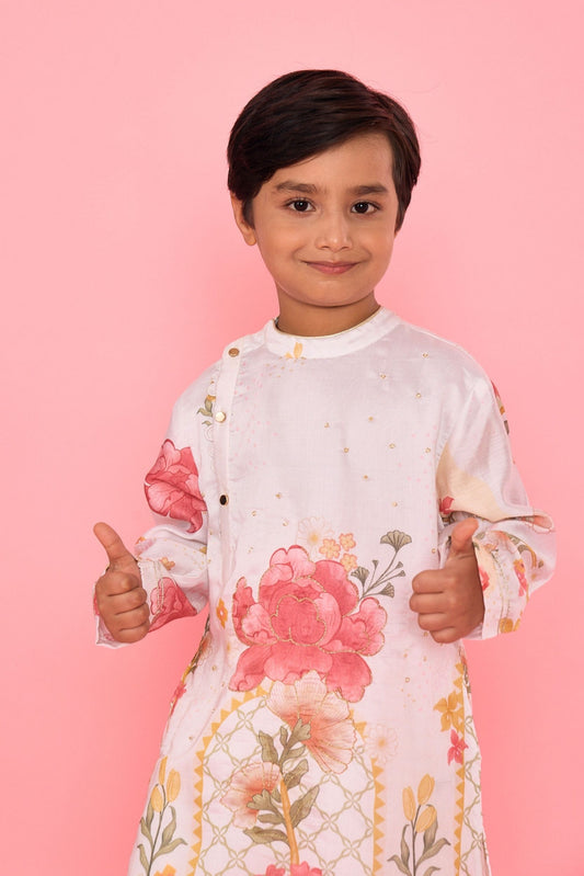 White Makrana Boys Embellished Coord ( 2 Pc Set)