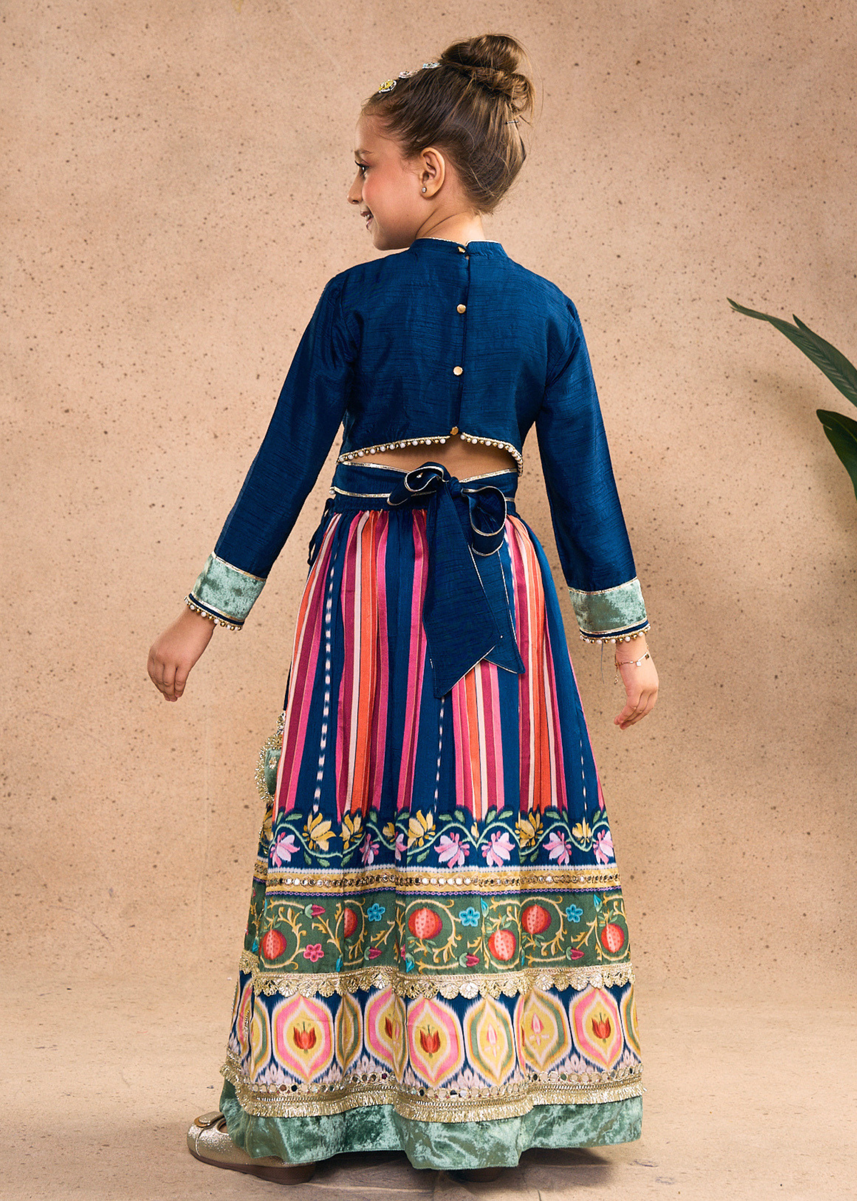 Dalia Navy Girls Embellished Full Sleeves Top, Skirt & Dupatta (Set of 3 pcs)