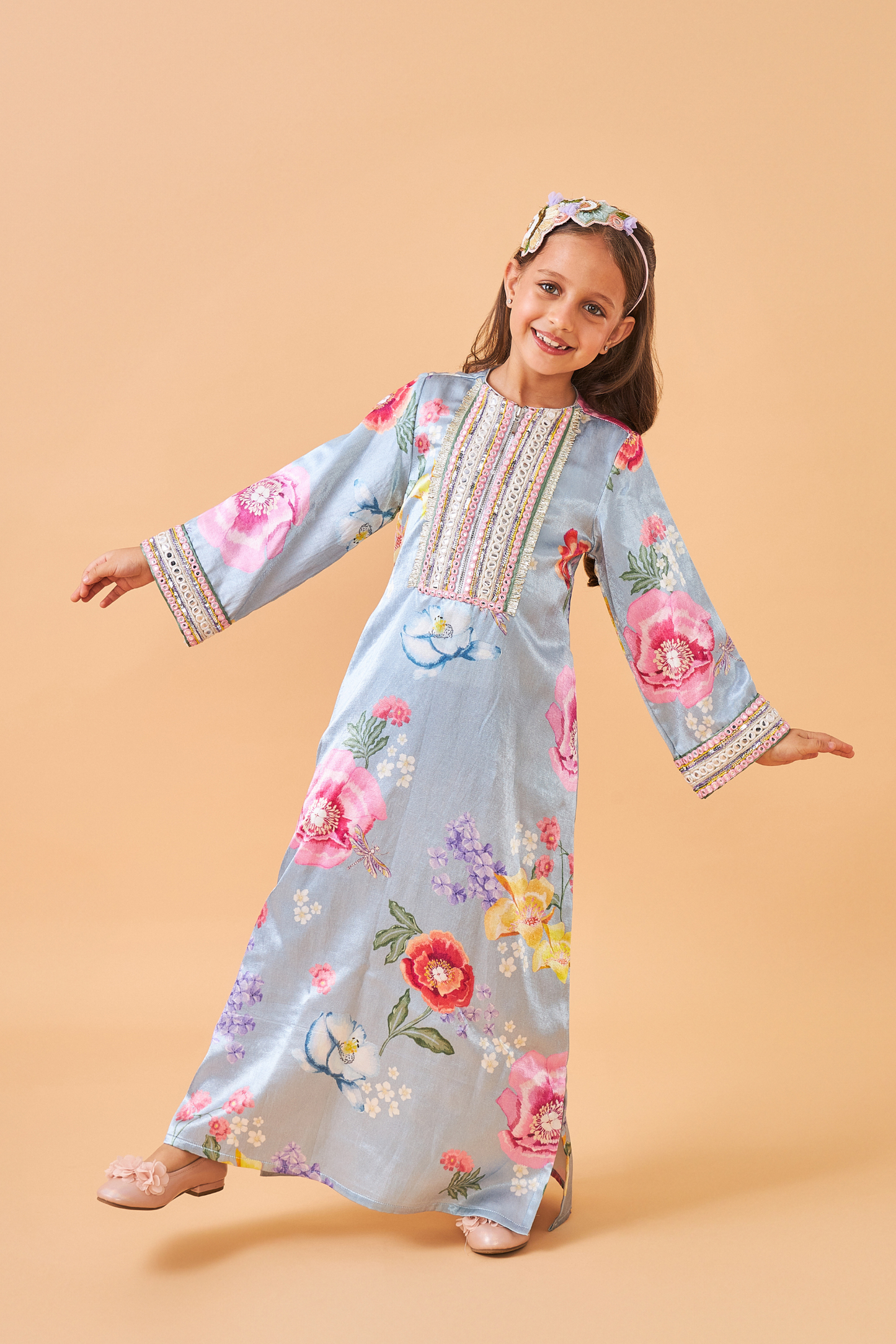 Zehra Blue Long Dress - Mom & Me