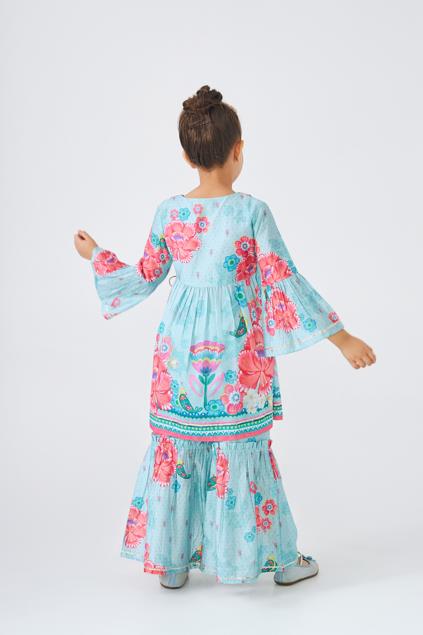 Freya Sage Embellished Girls Wrap Tunic & Flared Trouser Coord (Set of 2 Pcs)