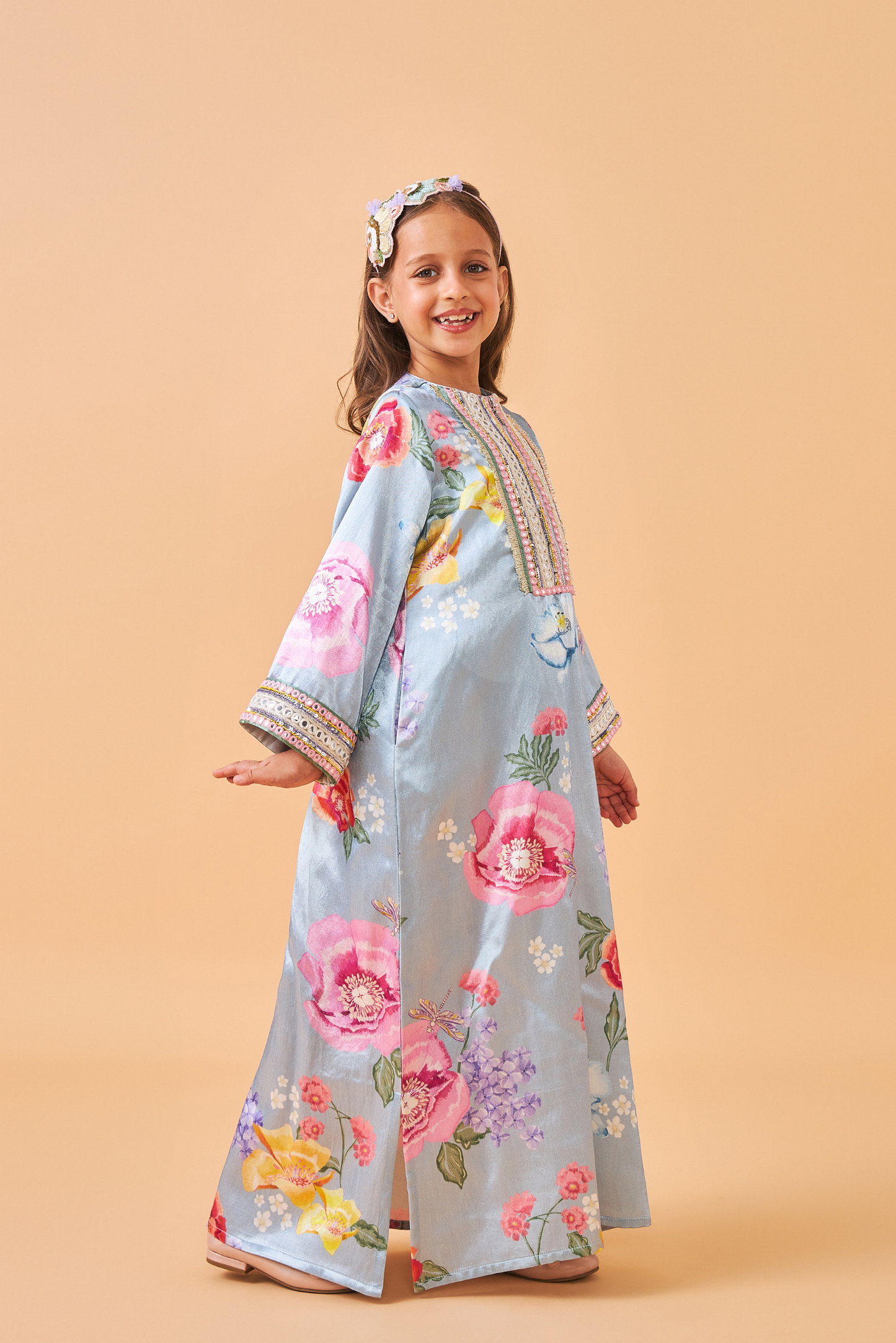 Zehra Blue Girls Long Dress
