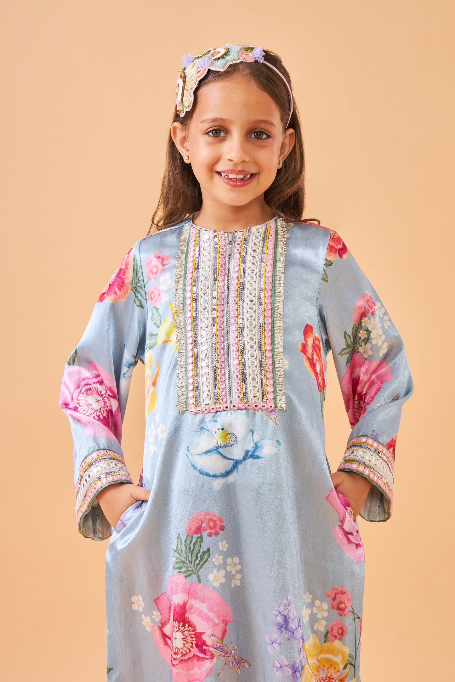 Zehra Blue Girls Long Dress