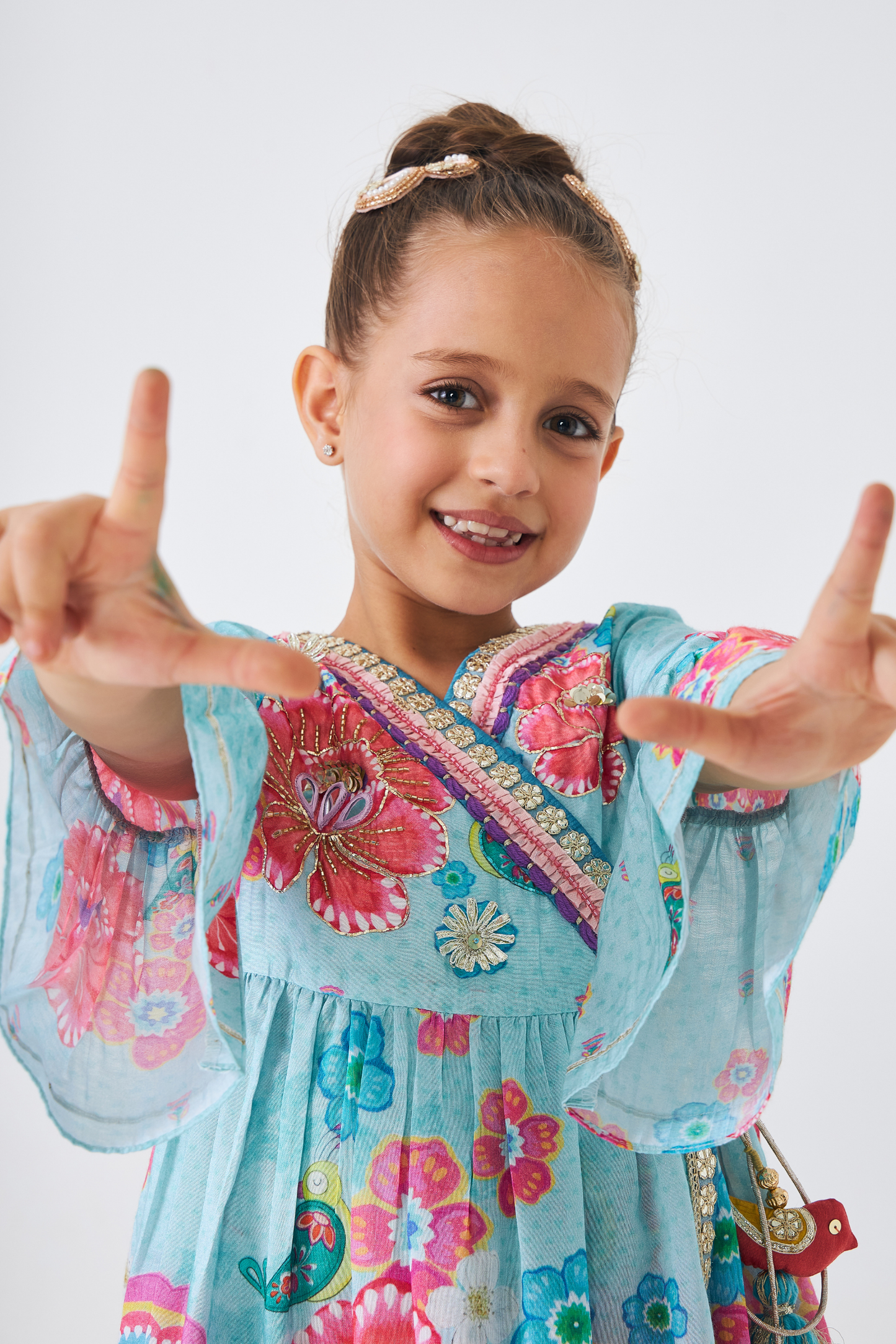 Freya Sage Embellished Girls Wrap Tunic & Flared Trouser Coord (Set of 2 Pcs)