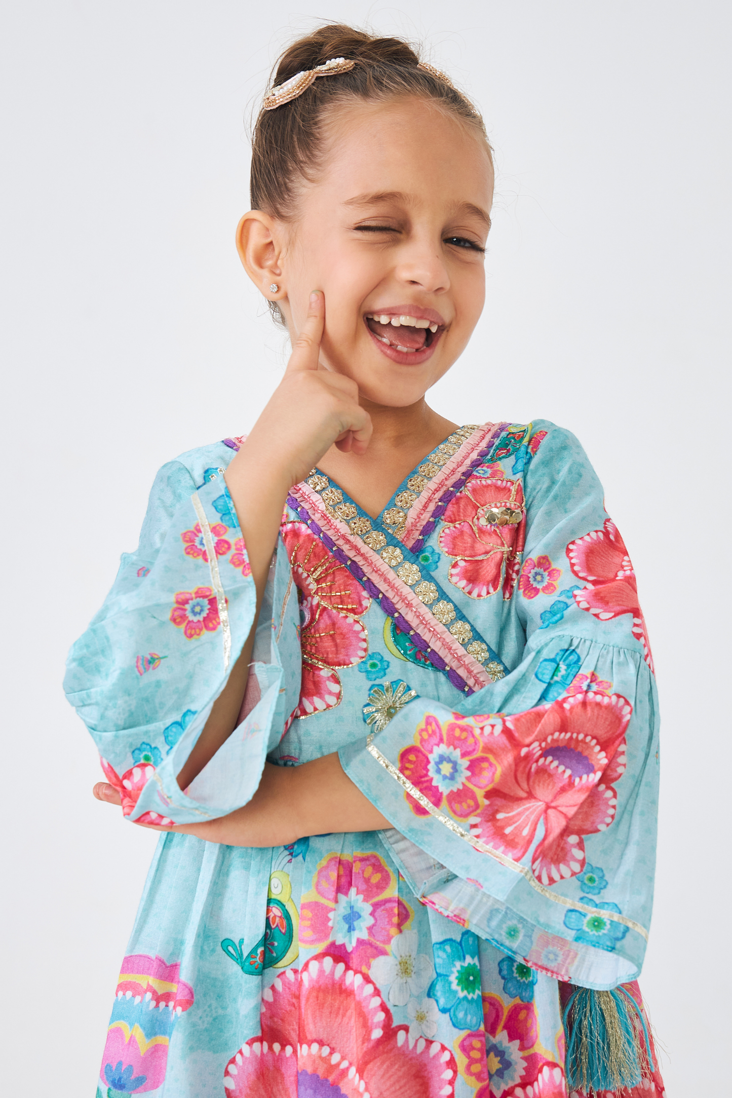 Freya Sage Embellished Girls Wrap Tunic & Flared Trouser Coord (Set of 2 Pcs)