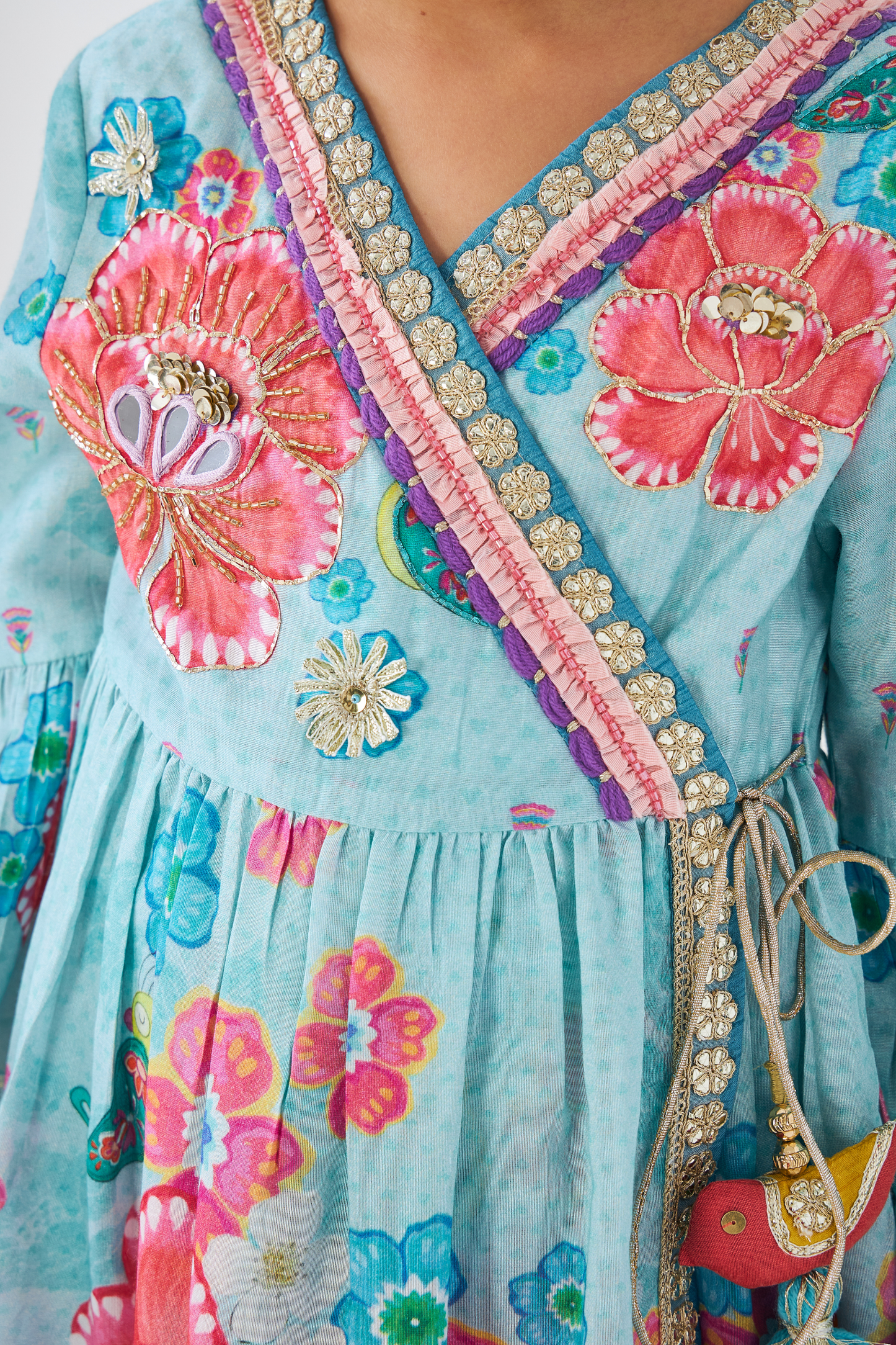 Freya Sage Embellished Girls Wrap Tunic & Flared Trouser Coord (Set of 2 Pcs)