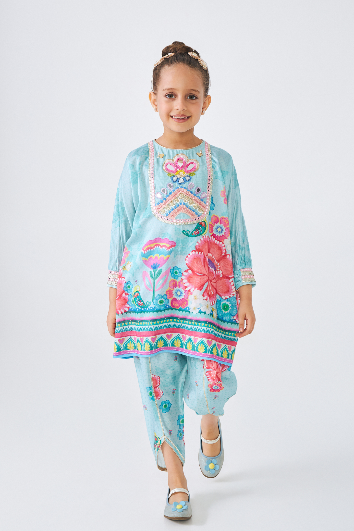 Freya Sage Embellished Girls Tunic With tulip Pants (Set of 2 Pcs)