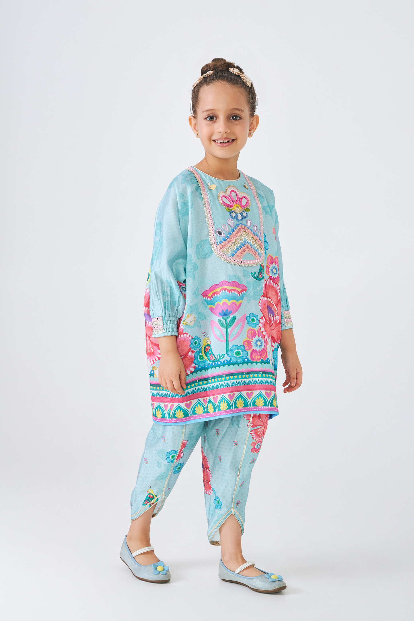 Freya Sage Embellished Girls Tunic With tulip Pants (Set of 2 Pcs)