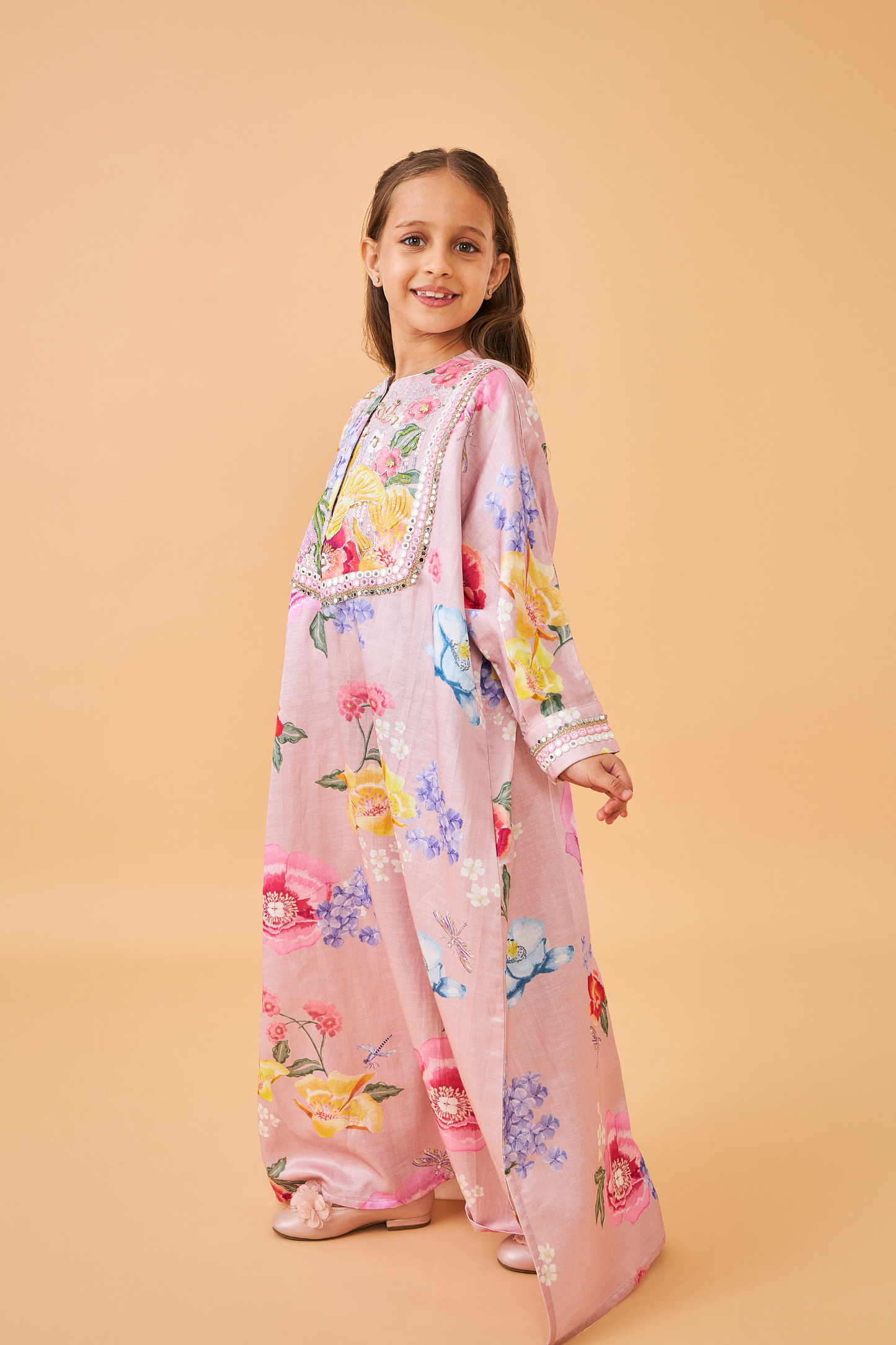 Zehra Pink Girls Long Dress