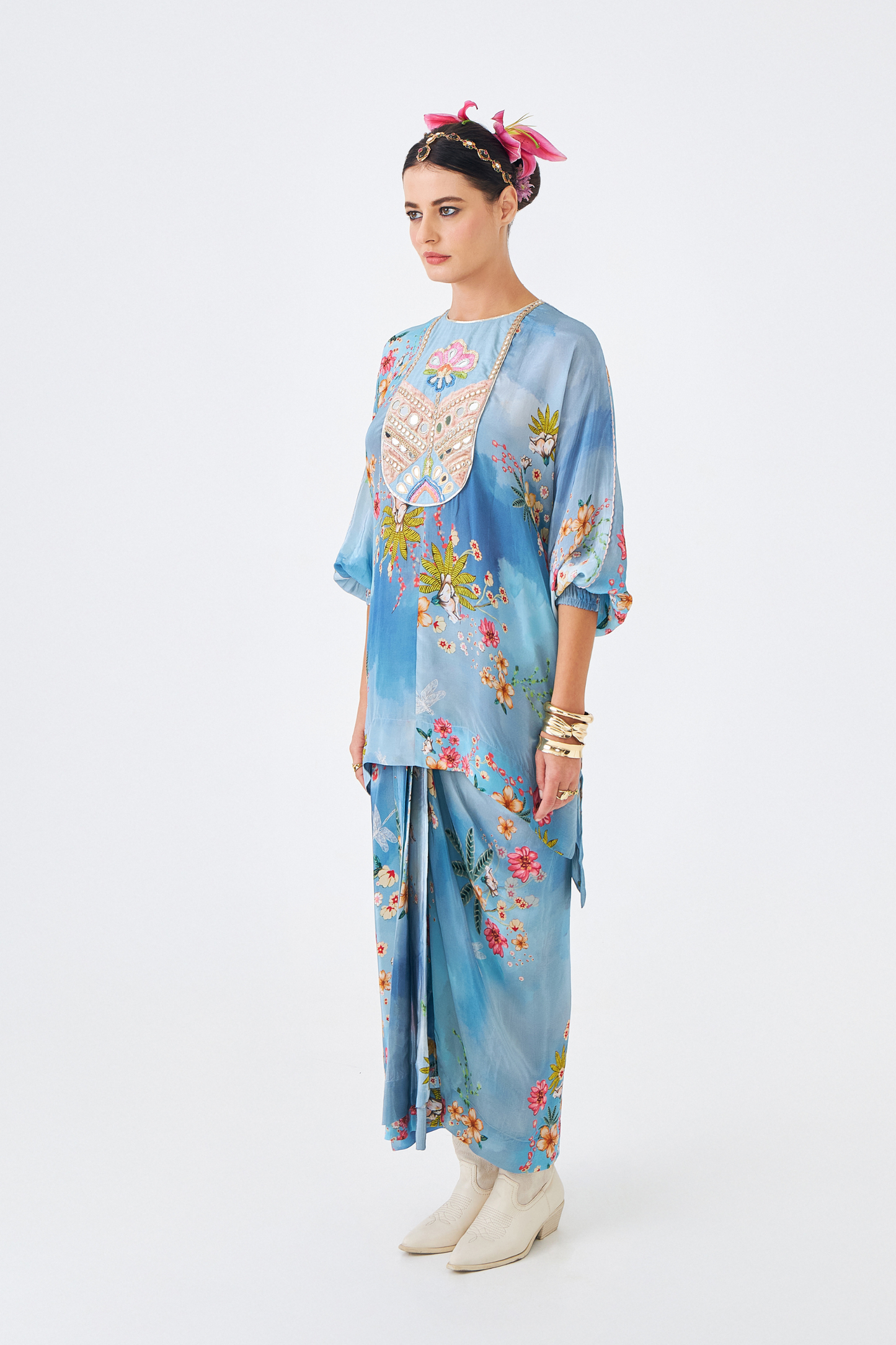 Clea Ladies Embellished Tunic & Draped Skirt (Set of 2pcs)