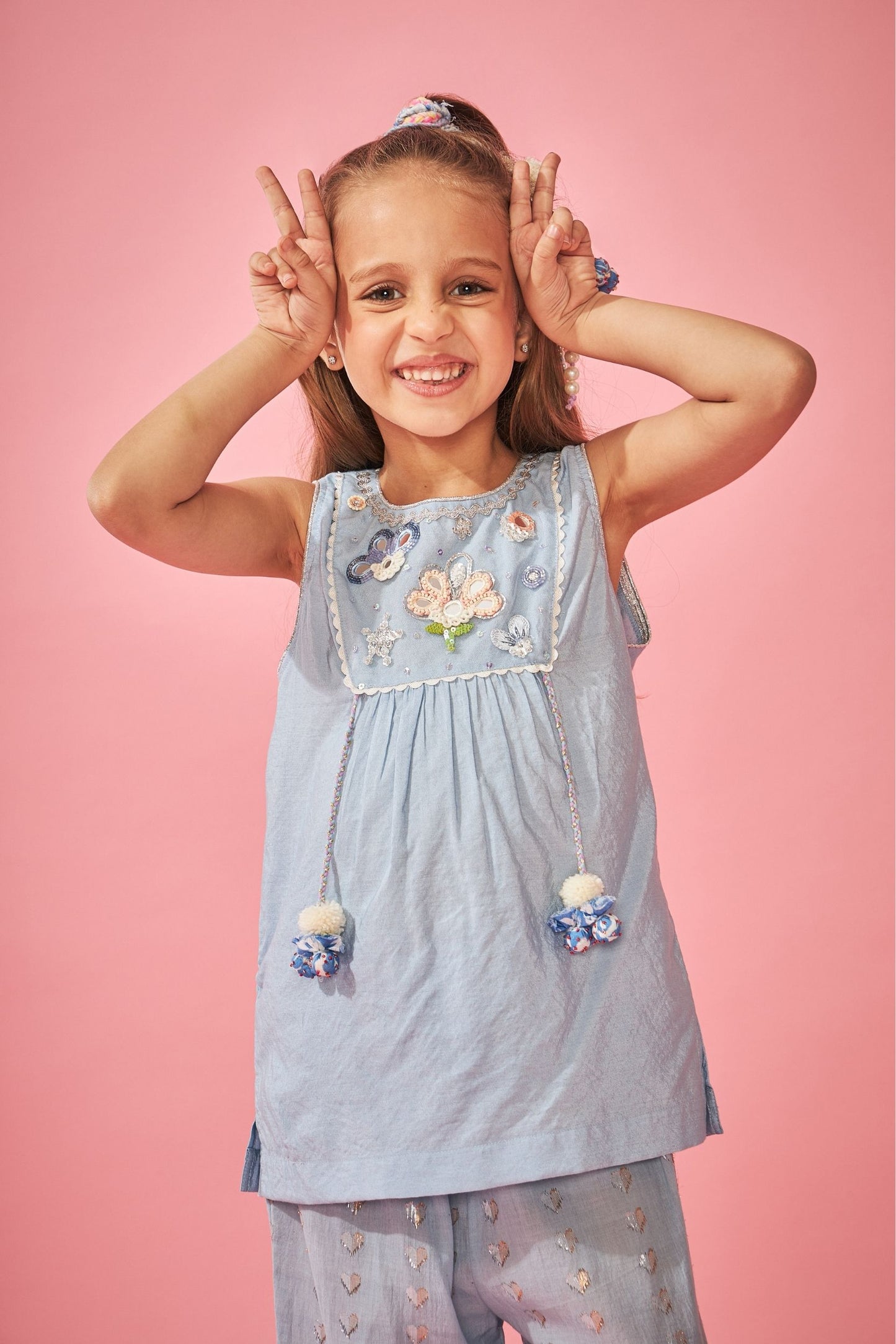 Thea Blue Girls Embellished Top & Trouser Coord (3 pc set)