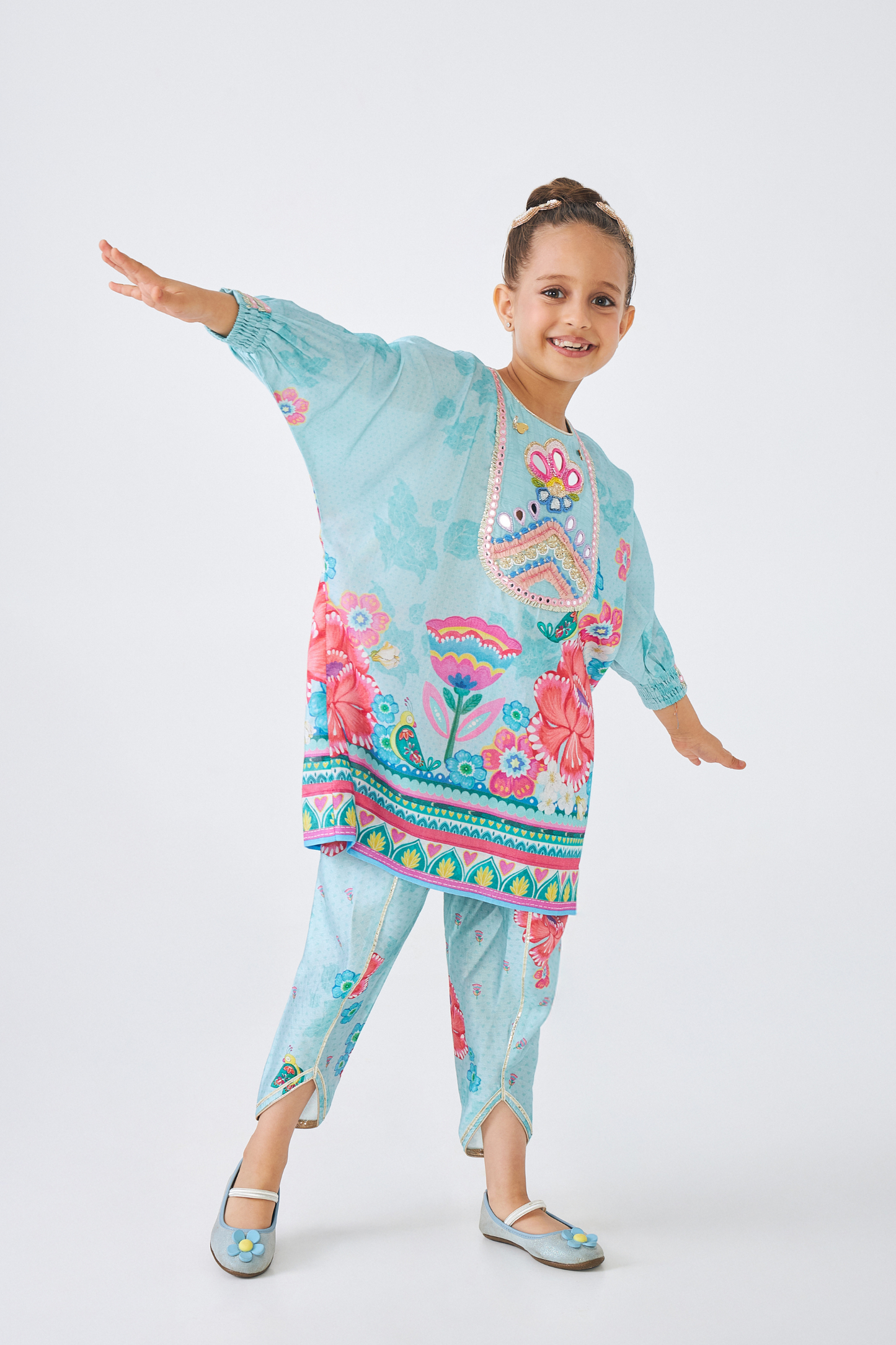 Freya Sage Embellished Girls Tunic With tulip Pants (Set of 2 Pcs)