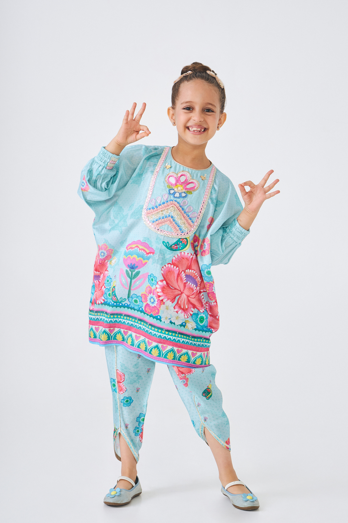 Freya Sage Embellished Girls Tunic With tulip Pants (Set of 2 Pcs)