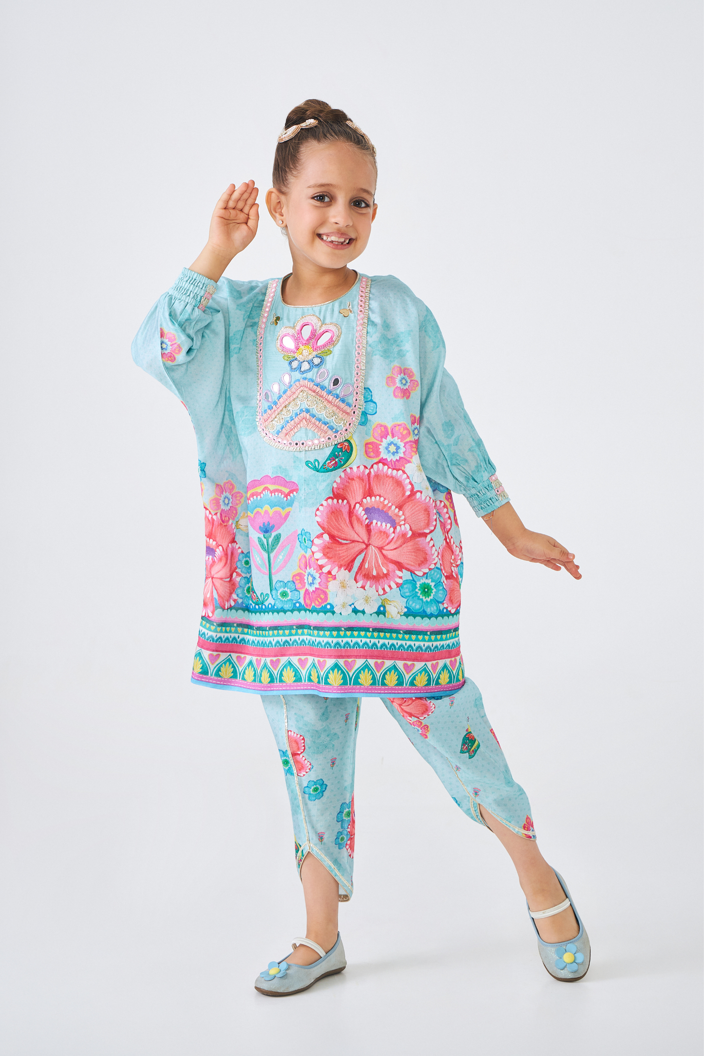 Freya Sage Embellished Girls Tunic With tulip Pants (Set of 2 Pcs)