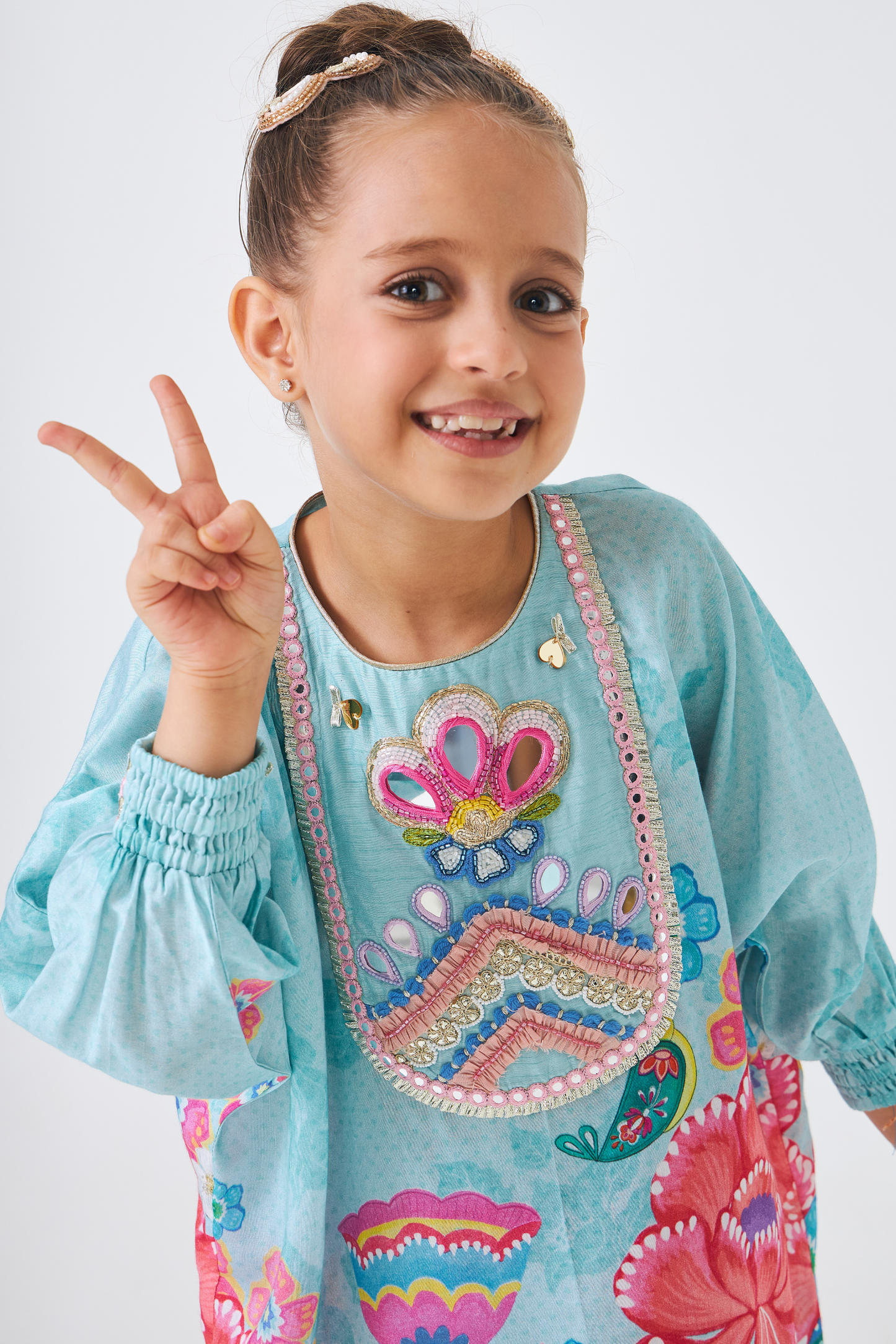 Freya Sage Embellished Girls Tunic With tulip Pants (Set of 2 Pcs)