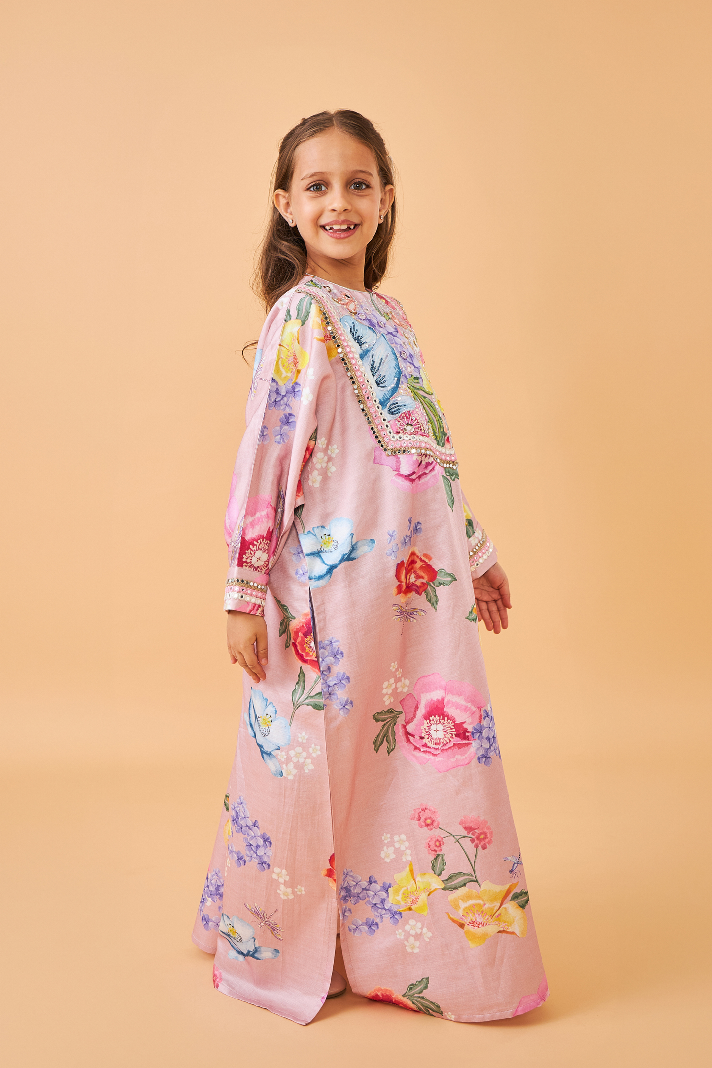 Zehra Pink Girls Long Dress