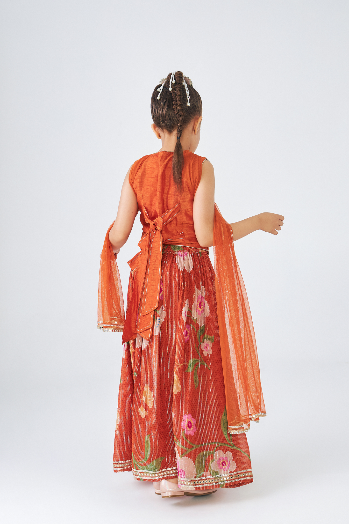 Riva Short Embroidered Girls Top & Skirt (Set of 3 Pcs)