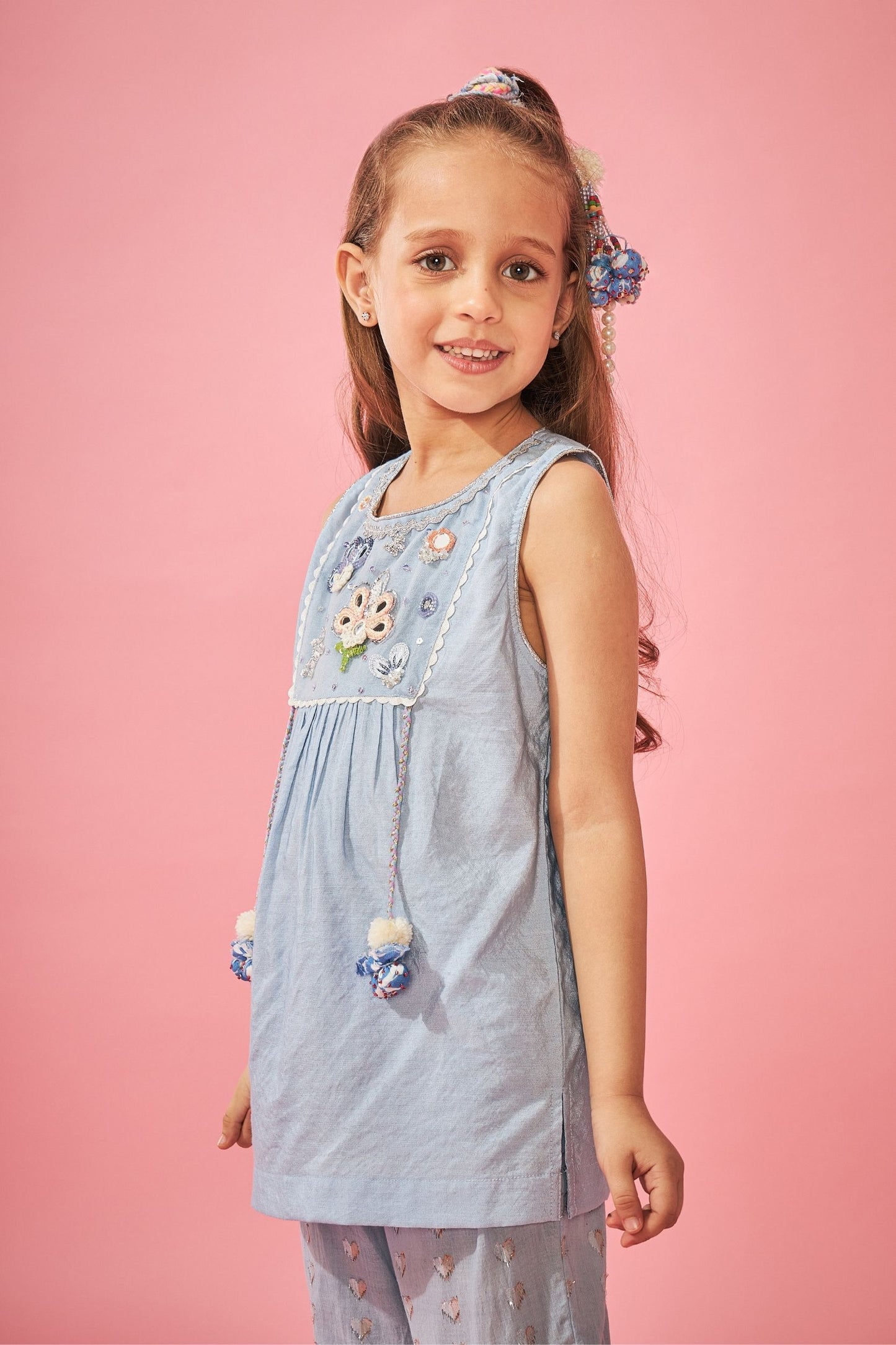 Thea Blue Girls Embellished Top & Trouser Coord (3 pc set)