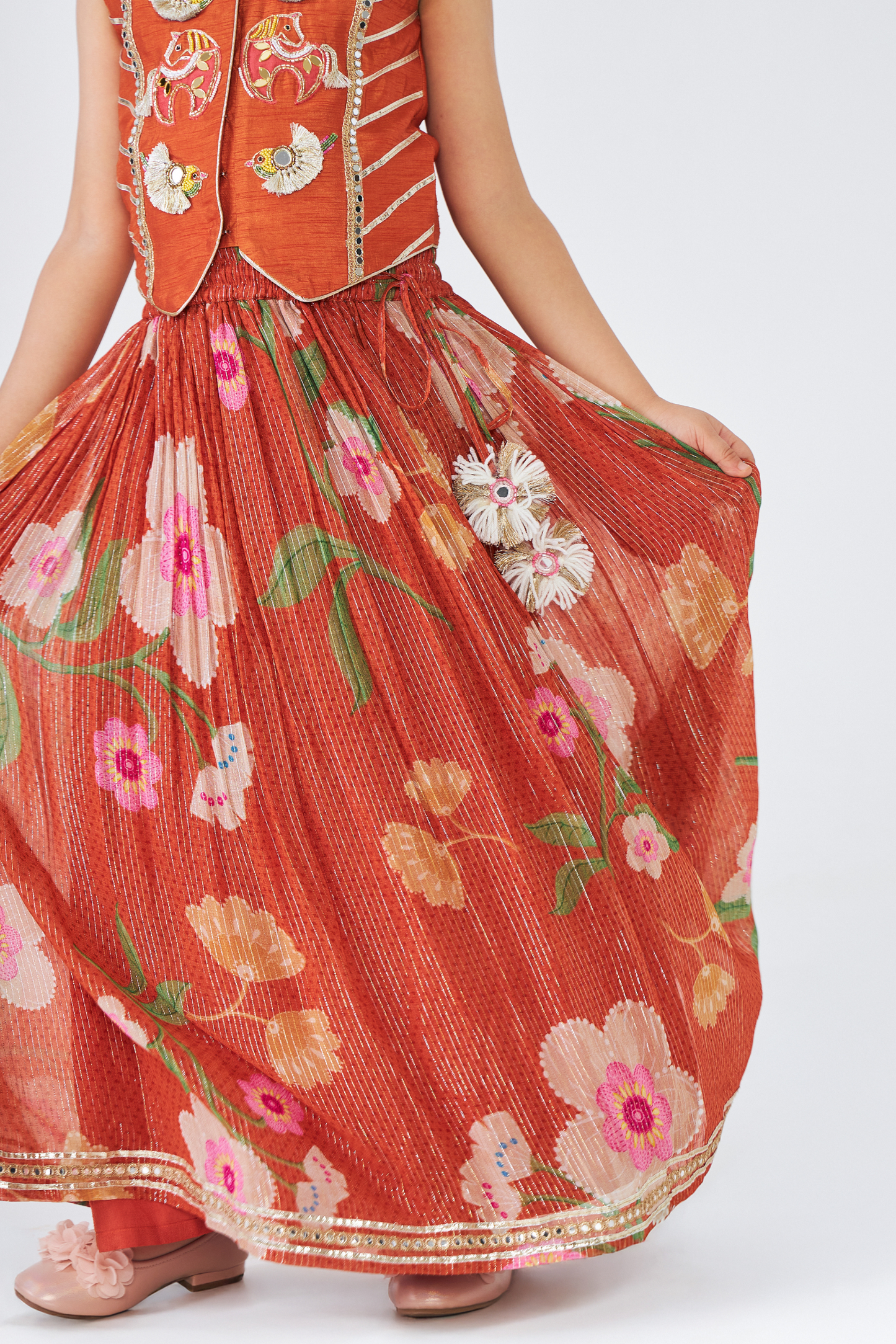 Riva Short Embroidered Girls Top & Skirt (Set of 3 Pcs)