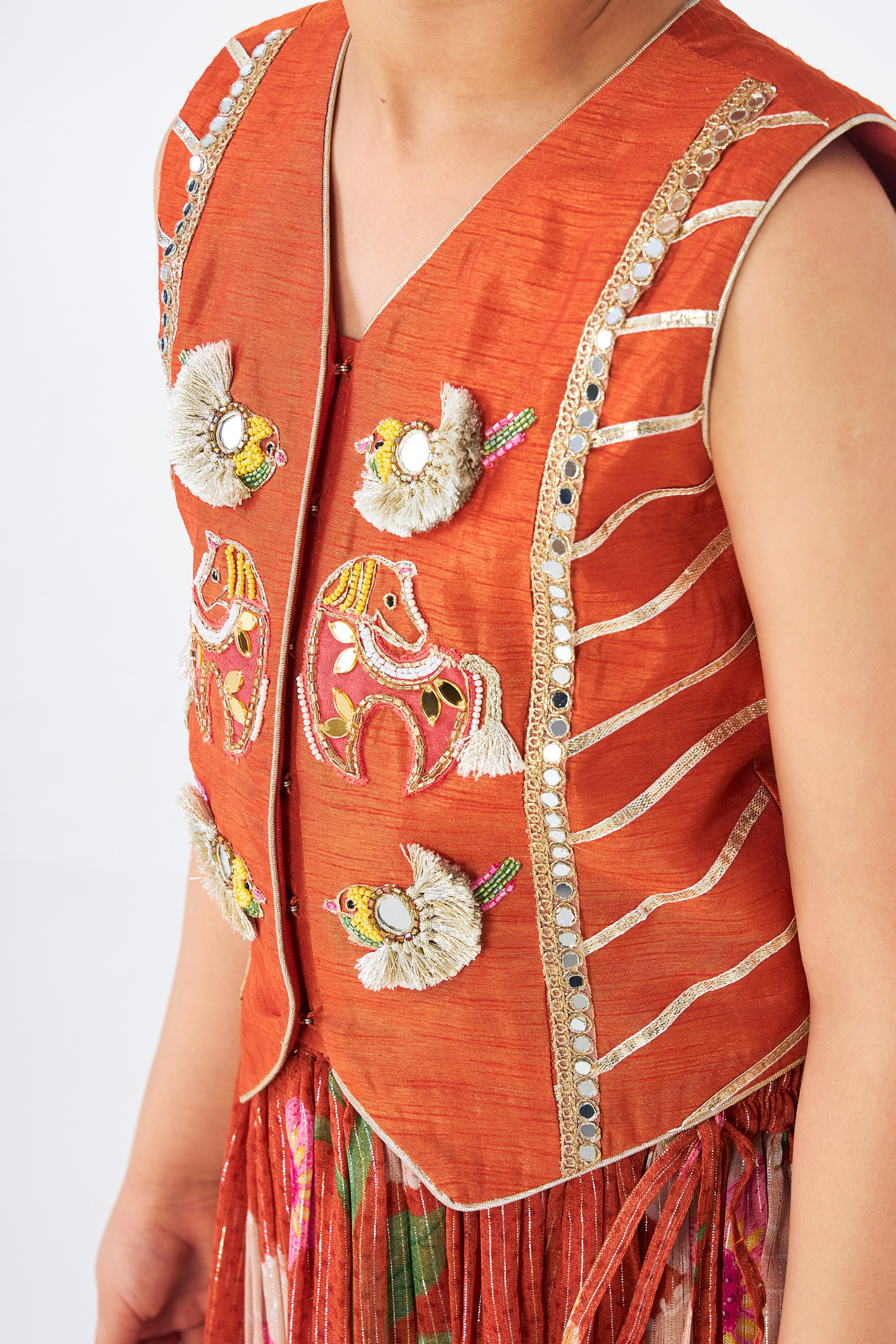 Riva Short Embroidered Girls Top & Skirt (Set of 3 Pcs)