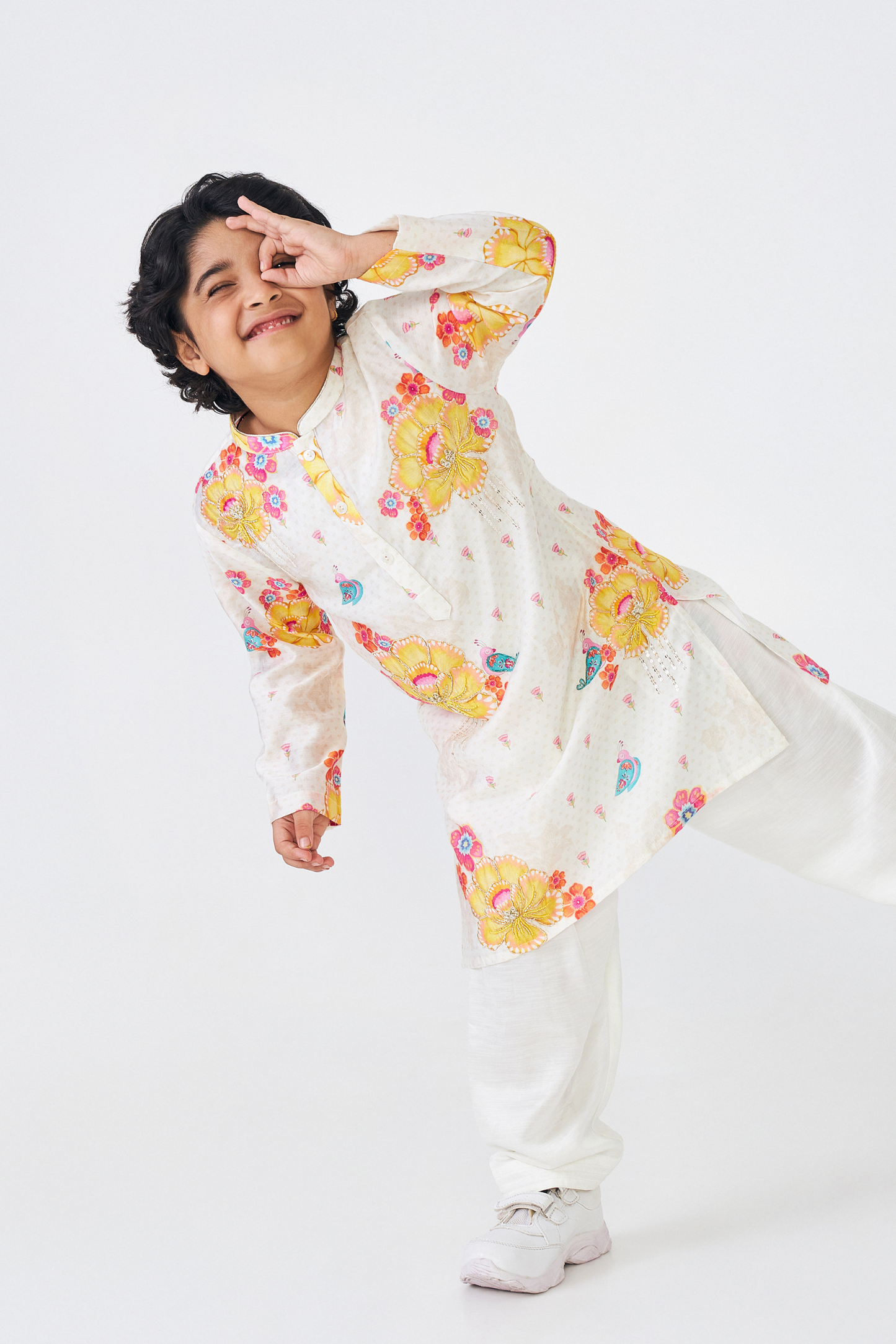 Freya Mustard Boys Embellished Kurta & Pant (Set of 2 Pcs)