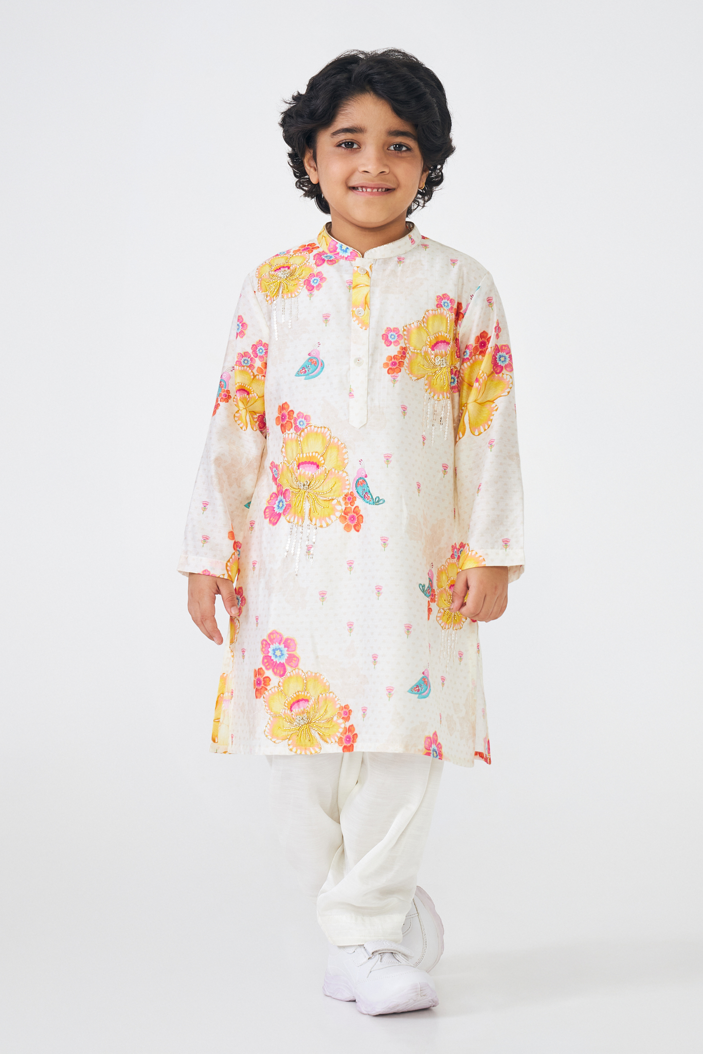 Freya Mustard Boys Embellished Kurta & Pant (Set of 2 Pcs)