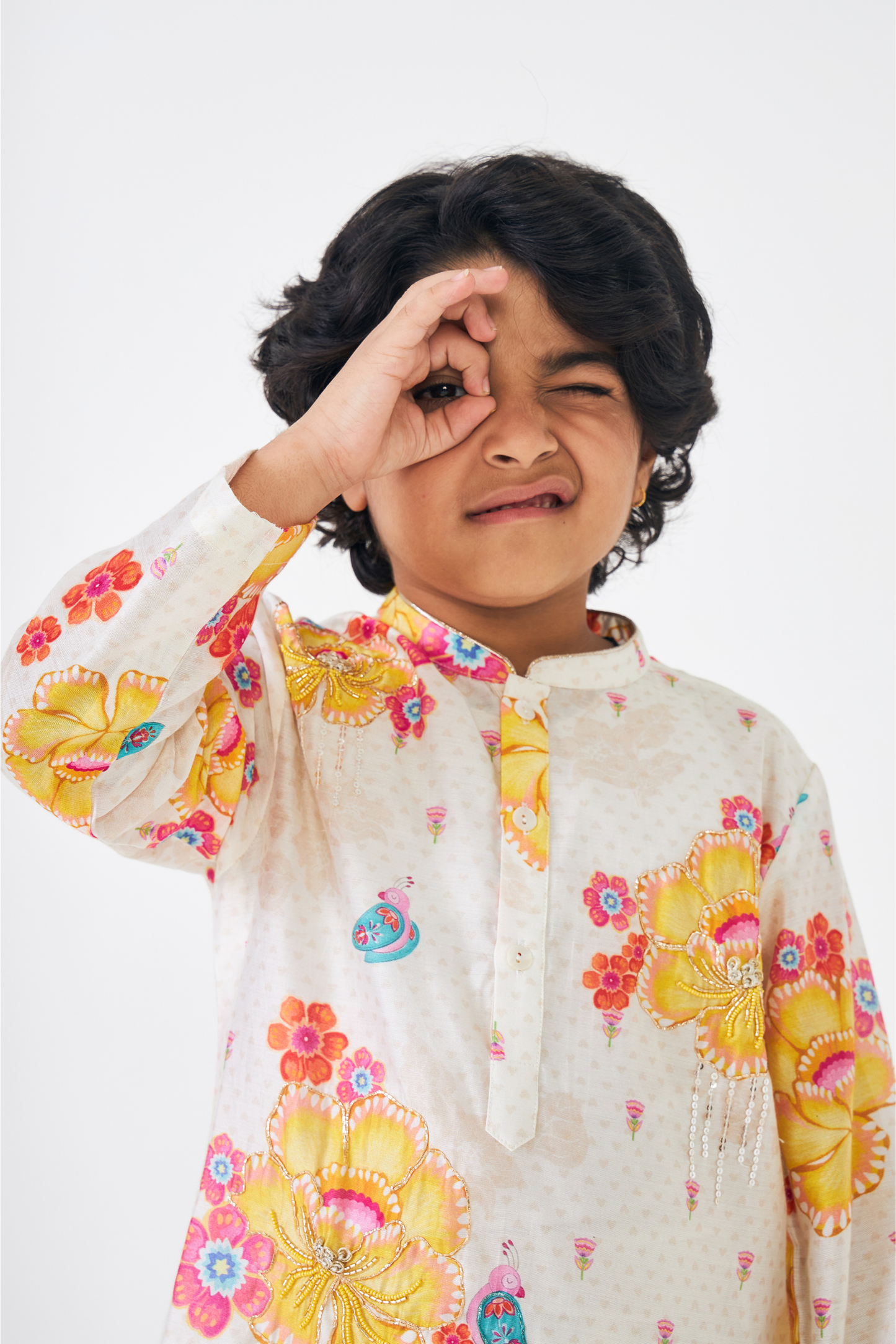 Freya Mustard Boys Embellished Kurta & Pant (Set of 2 Pcs)