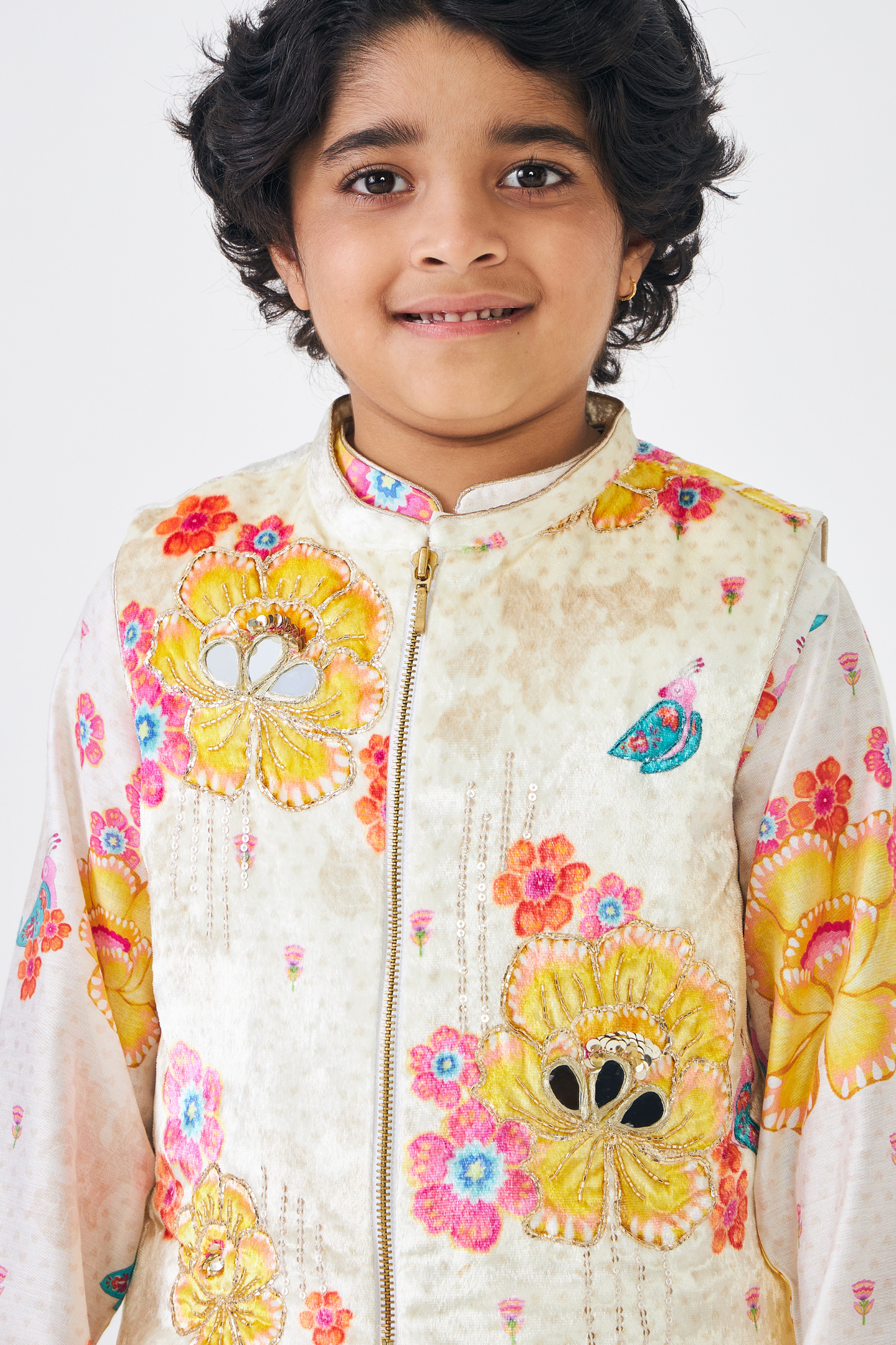 Freya Mustard Boys Embellished Kurta & Jacket (Set of 3 Pcs)
