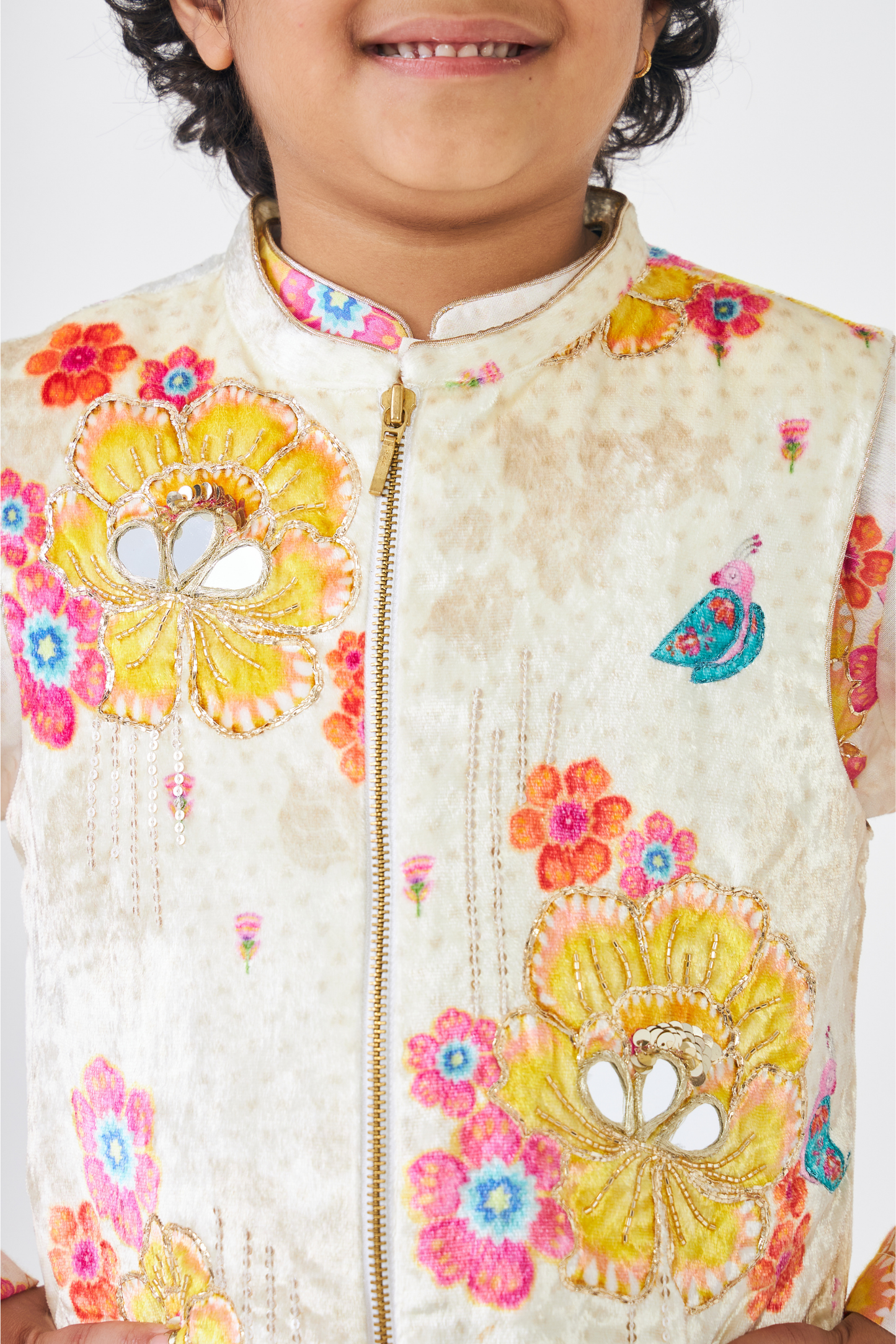 Freya Mustard Boys Embellished Kurta & Jacket (Set of 3 Pcs)